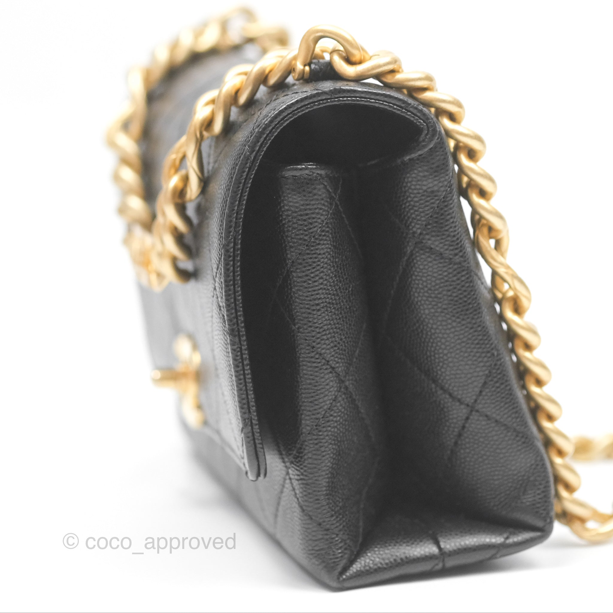 Chanel Quilted Caviar Leather Bracelet On Chain Flap Bag - Black with Aged Gold Hardware - Perfect for Evening Events, Parties & Luxury Fashion Accessories