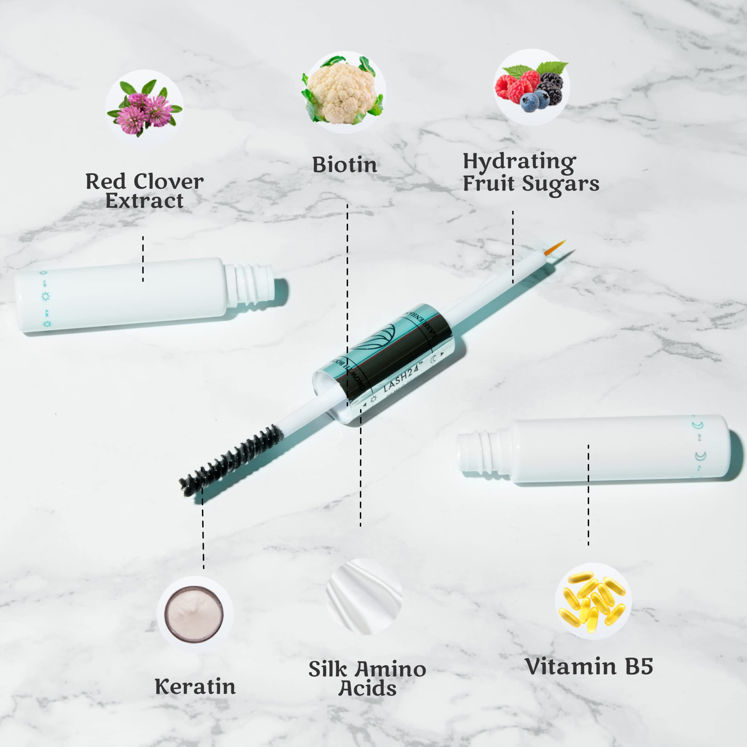 Hair La Vie Lash24 Eyelash Growth Serum - 2 Month Supply with AM Primer & PM Lash Boost for Longer, Thicker Lashes | Natural Lash Enhancer for Day & Night Use | Perfect for Daily Lash Care & Special Occasions