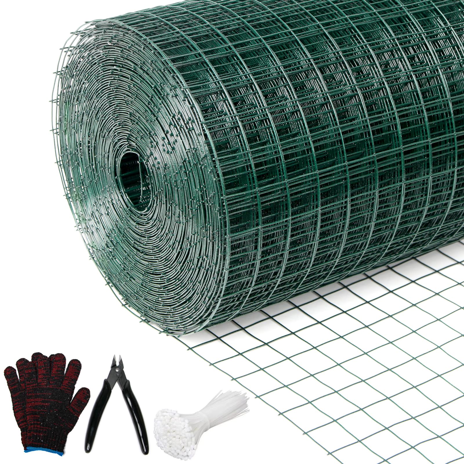 1' x 100ft PVC Coated Green Chicken Wire - 36 Inch Welded Metal Hardware Cloth for Garden Fence, Snake & Raccoon Protection, Poultry Netting | Ideal for Backyard Gardens, Chicken Coops & Animal Enclosures