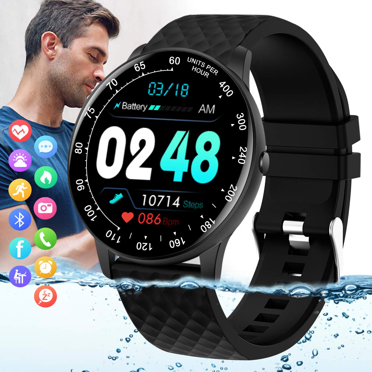 Smart Fitness Tracker Watch with Blood Pressure & Heart Rate Monitor, IP67 Waterproof Activity Tracker, Bluetooth Smartwatch Compatible with iOS/Android for Women, Men & Kids - Perfect for Running, Swimming & Daily Health Monitoring