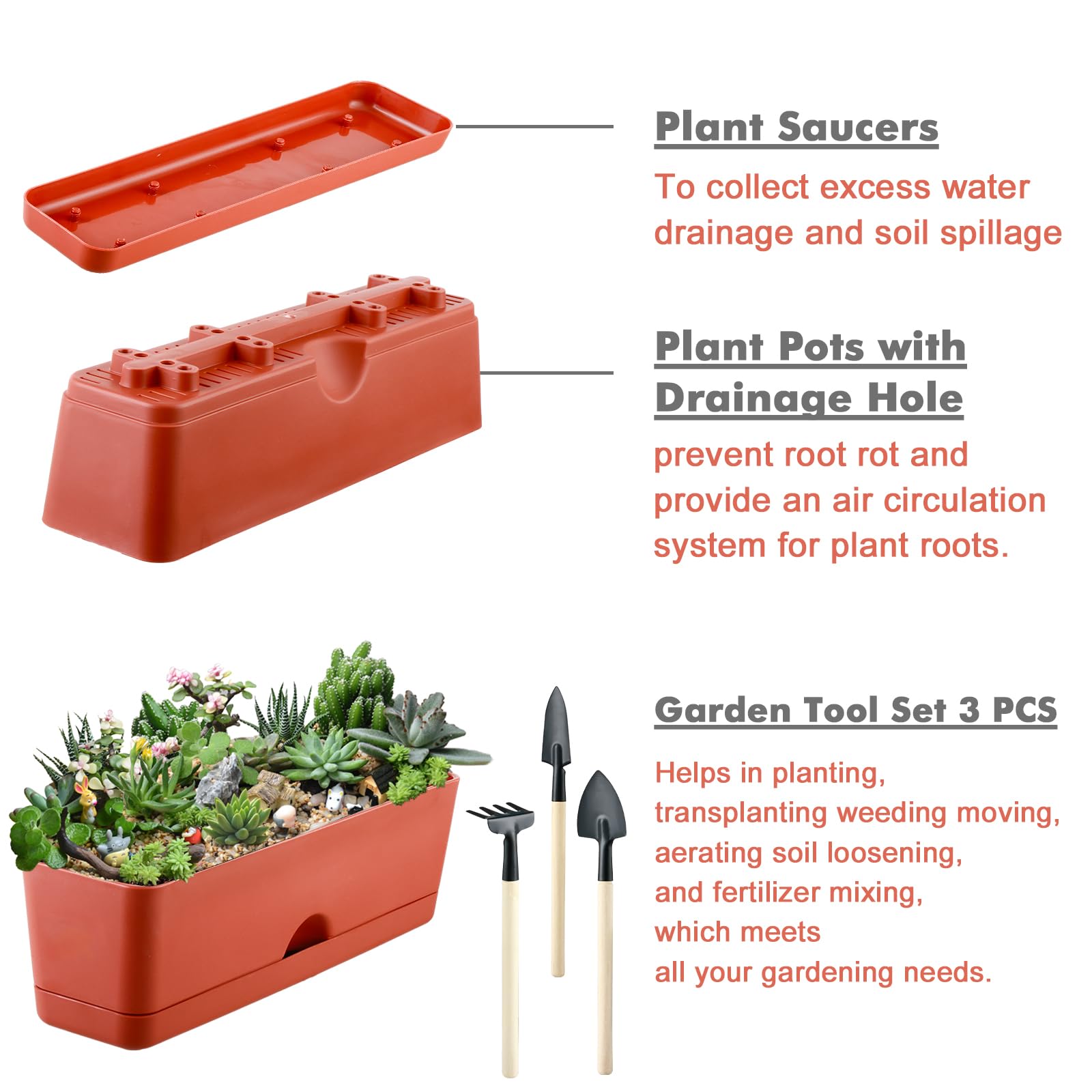 6-Pack 16 Inch Large Rectangle Plastic Window Box Planters for Herbs, Vegetables, Flowers - Indoor & Outdoor Use, Perfect for Windowsill, Balcony, Garden, and Patio Decor