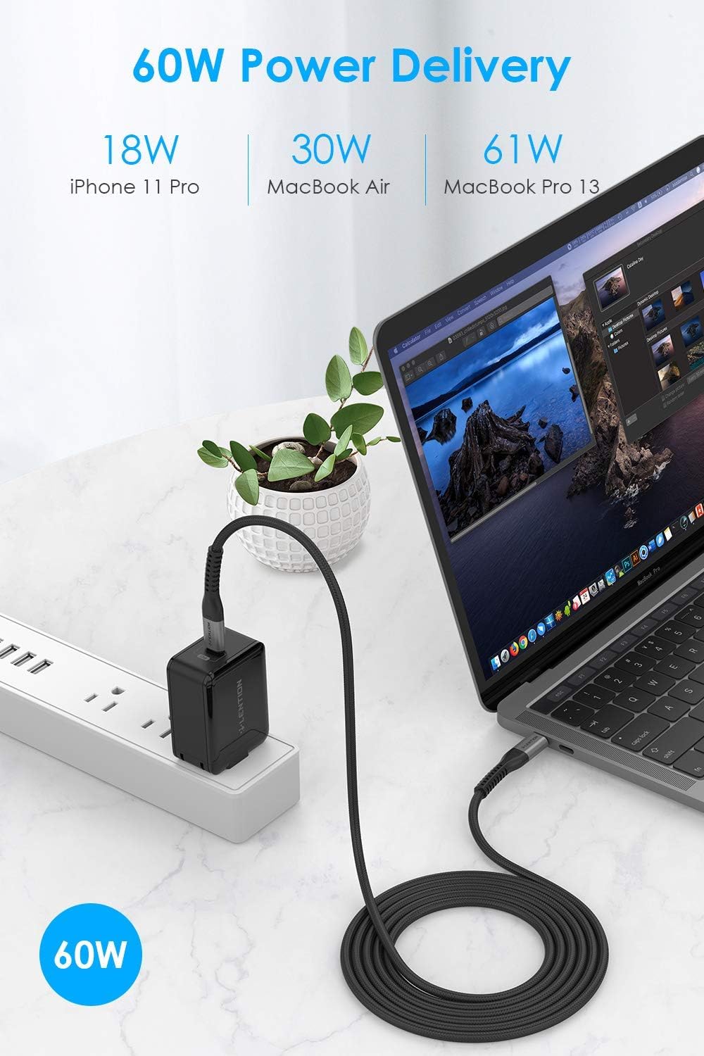 LENTION USB C to USB C Cable 3.3ft 60W Fast Charging - 20V/3A Braided Type C Cable for iPhone 15/15 Pro/15 Pro Max, MacBook Pro 2016-2023, iPad Pro, MacBook Air, Surface - Durable & Tangle-Free (Red) - Perfect for Home, Office & Travel Charging