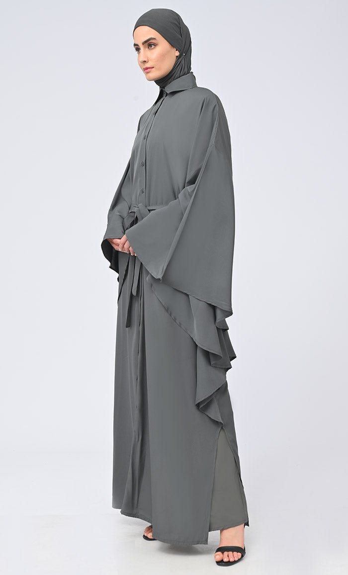 Elegant Islamic Button Down Kaftan Abaya with Matching Hijab - Modest Muslim Women's Prayer Dress for Home & Mosque Wear