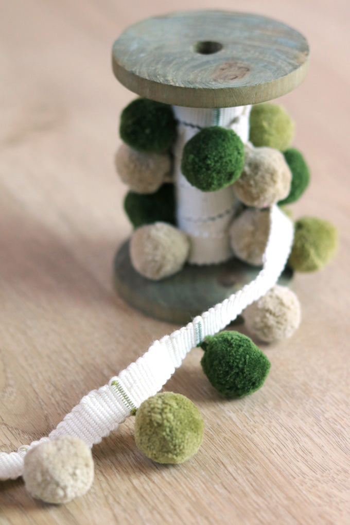 Forest Green, Olive & Stone Pom Pom Trim - Decorative Home Accents for Pillows, Blankets & DIY Crafts | Boho Chic & Farmhouse Style Decor