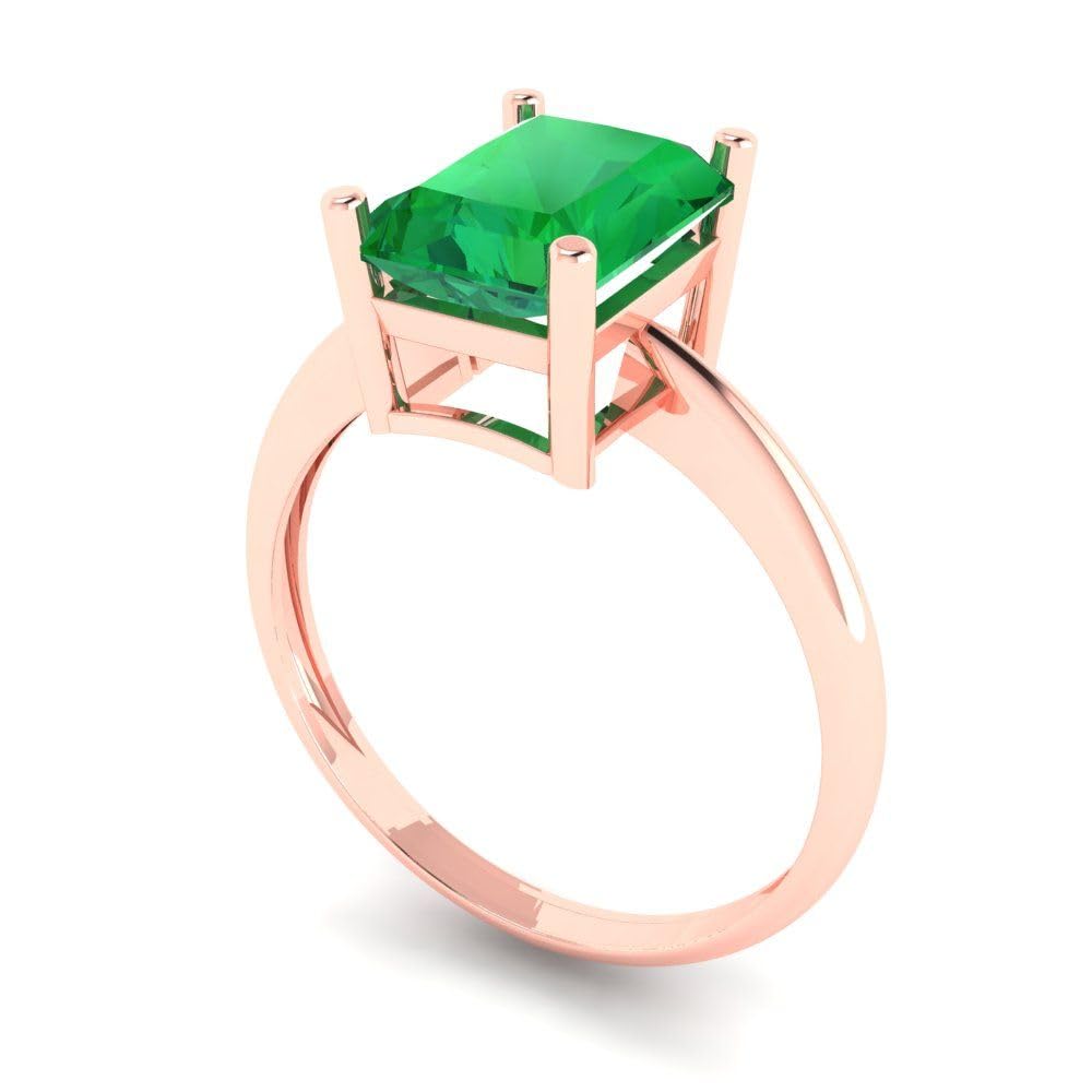 2.5ct Radiant Cut Simulated Emerald Solitaire Ring - 18K Rose Gold Engagement, Wedding, Bridal, Promise & Anniversary Jewelry - Perfect for Proposals, Bridal Sets & Special Occasions