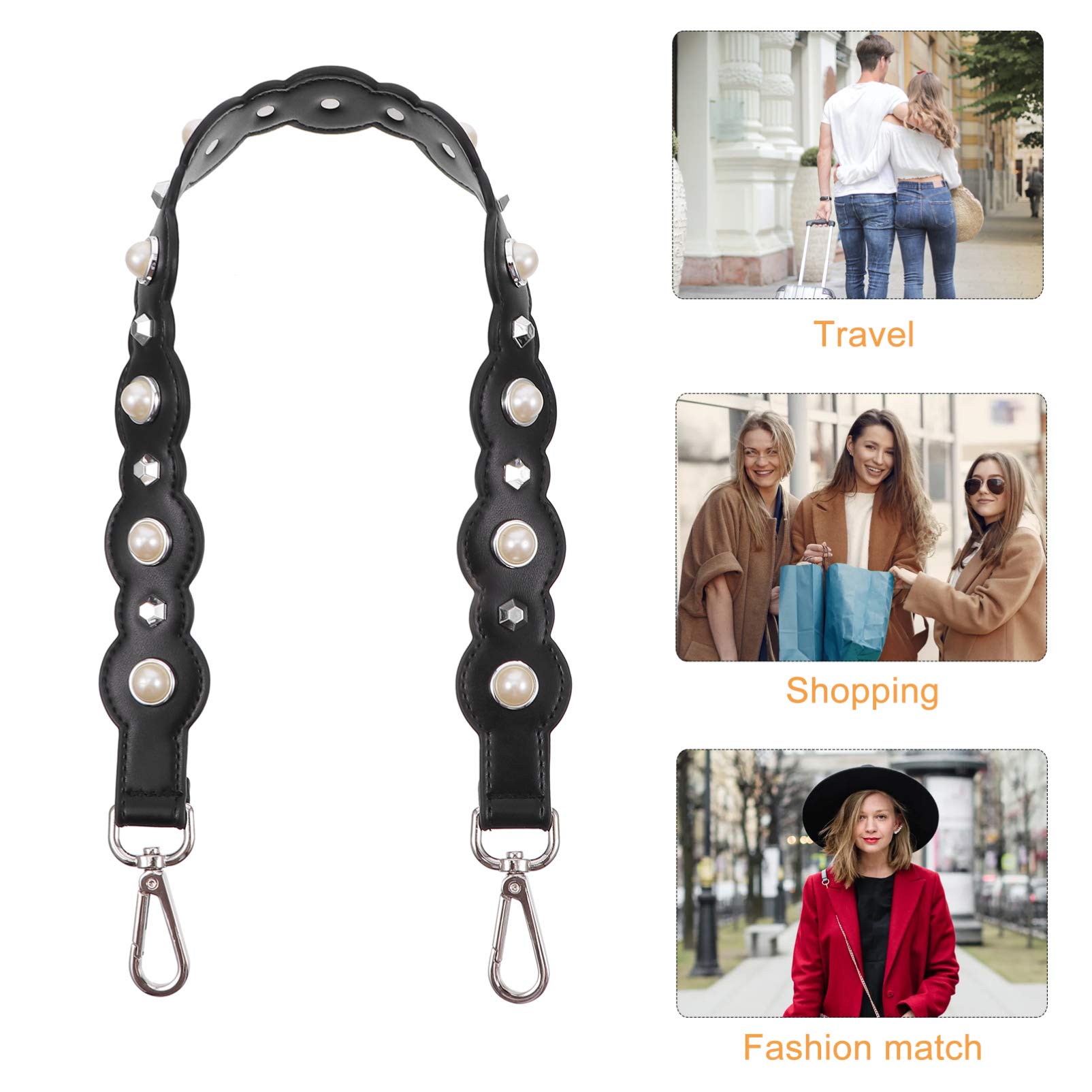 KESYOO Genuine Leather Pearl Handbag Strap - Adjustable Beaded Purse Strap for Women, Crossbody Bag Sling, Soft Leather Messenger Chain Handle (Perfect for Daily Use, Parties & Travel)