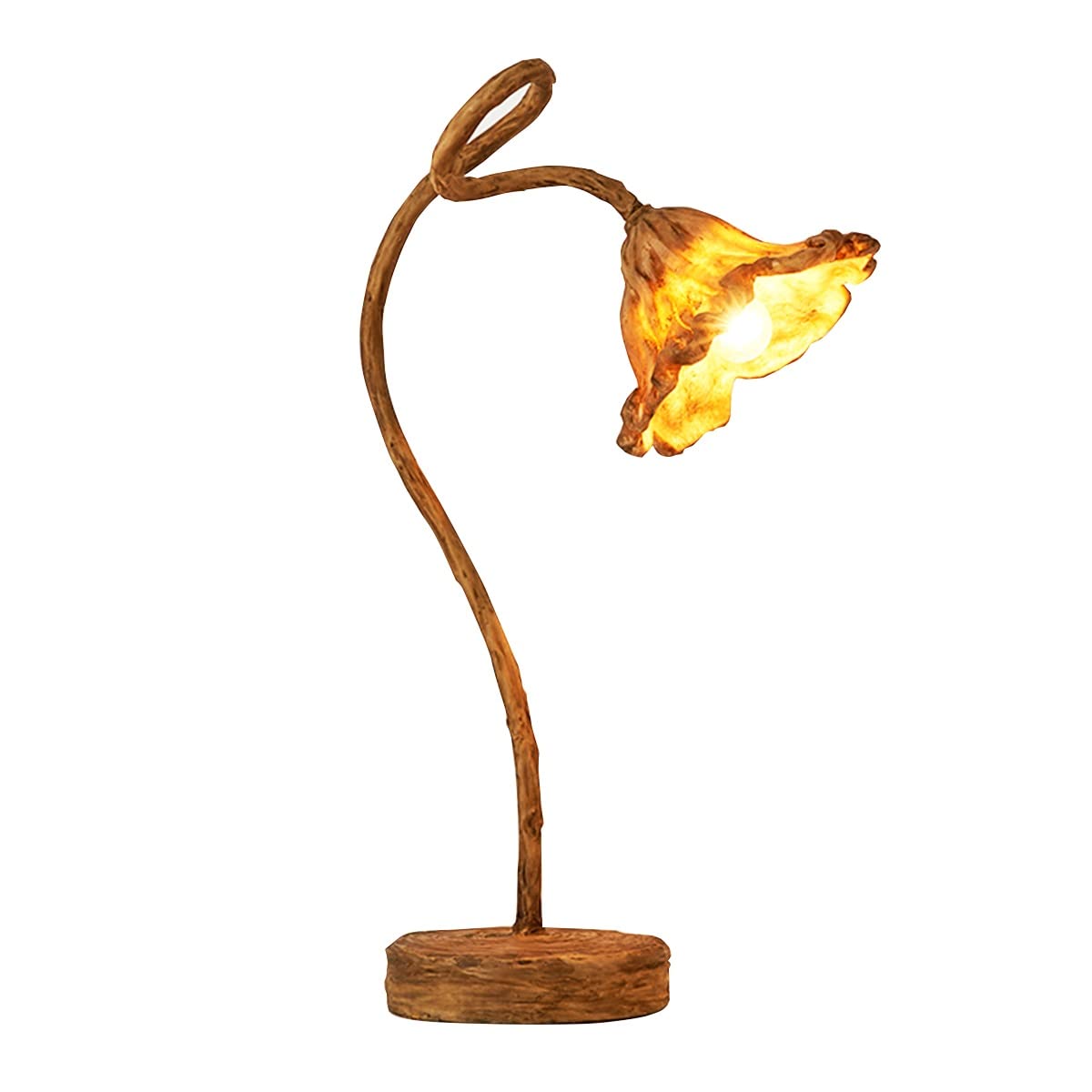 Handmade Bohemian Bedside Lamp - Rustic Wood Color LED Glass Resin Reading Light, 24.4