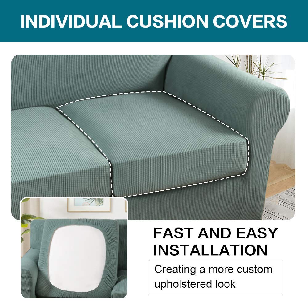Turquoise Dark Cyan 3-Seater Sofa Cover & 2-Seater Loveseat Cover Set - Stretchable Slipcover for Living Room Furniture Protection (Fits Sectional, Couch, Home Decor)