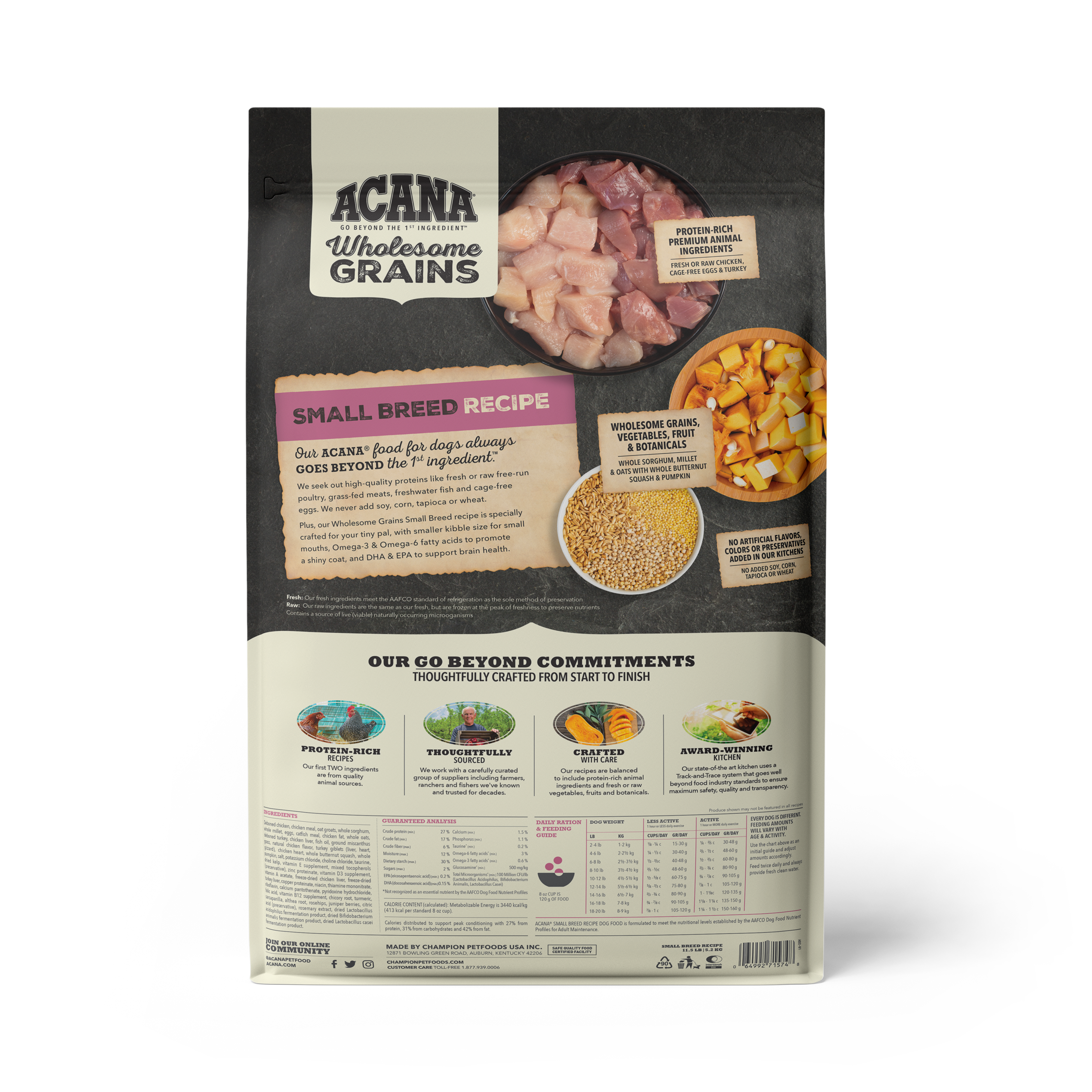 Acana Small Breed Dry Dog Food with 60% Wholesome Grains - Premium Nutrition for Toy & Miniature Dogs - Perfect for Indoor Pets & Apartment Living