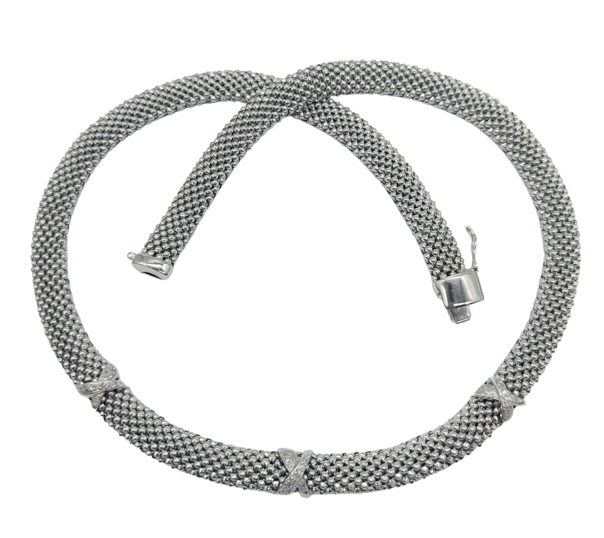 Elegant Sterling Silver & Diamond Crossover Popcorn Necklace - Perfect for Parties, Weddings & Special Occasions