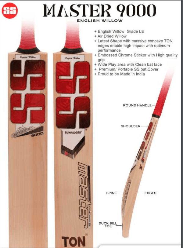 SS Master 9000 English Willow Cricket Bat - Premium Grade 1 Performance Bat for Professional & Amateur Players - Perfect for Matches, Practice & Training Sessions