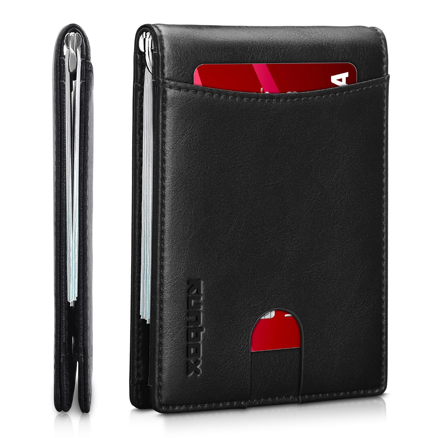 Genuine Leather Slim RFID Blocking Bifold Wallet for Men - Minimalist Front Pocket Wallet with Money Clip & Gift Box - Perfect for Everyday Carry, Travel & Business Use