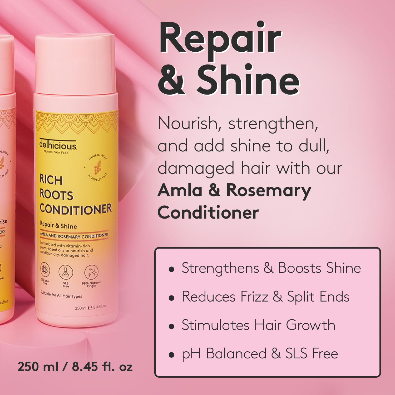 Delhicious Amla Oil & Rosemary Oil Hair Conditioner for Hair Growth & Scalp Care - Natural Ayurvedic Treatment for Thinning Hair & Hair Loss - Vegan Formula Nourishes Dry Scalp & Revives Dull Hair - 250ml | Perfect for Daily Hair Care & Scalp Massage