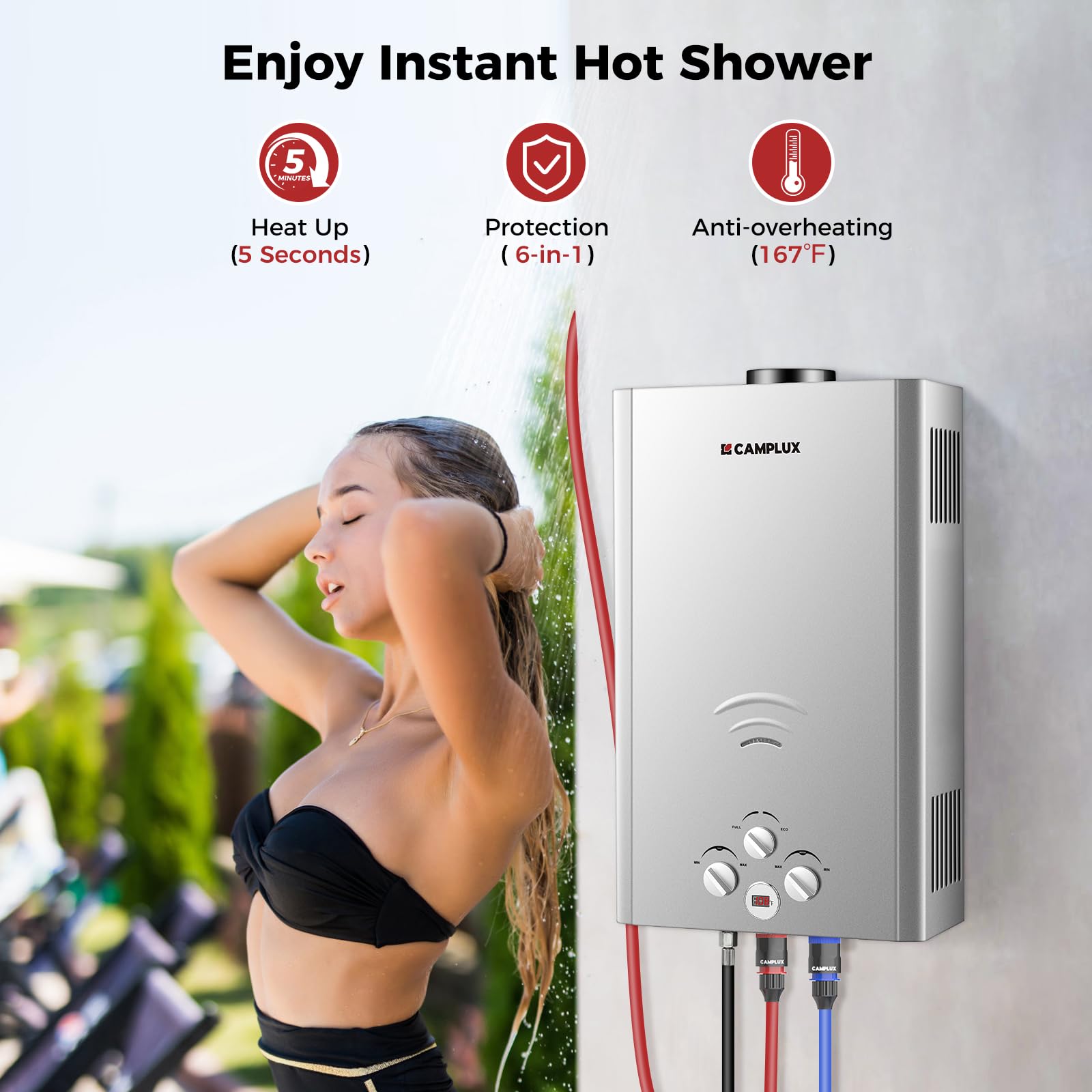 CAMPLUX 4.22 GPM Propane Tankless Water Heater - 110,000 BTU Outdoor Gas Water Heater for Camping, RV, Hunting & Backyard Showers (Gray) - Instant Hot Water Solution for Off-Grid Living, Emergency Use & Outdoor Adventures