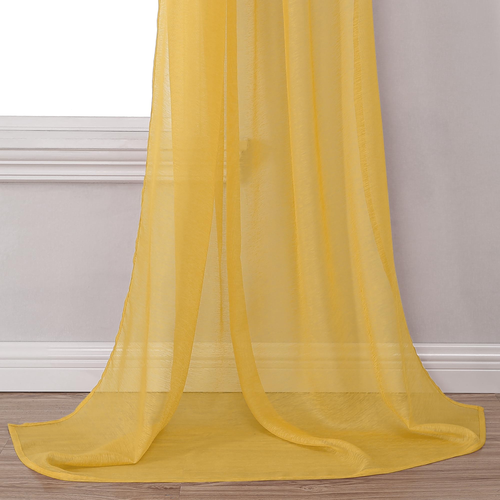 Donren Amber Yellow Sheer Curtains - Semi Voile Scarf Valance for Windows (52x144 Inches) | Elegant Home Decor for Living Room, Bedroom & Wedding Decorations