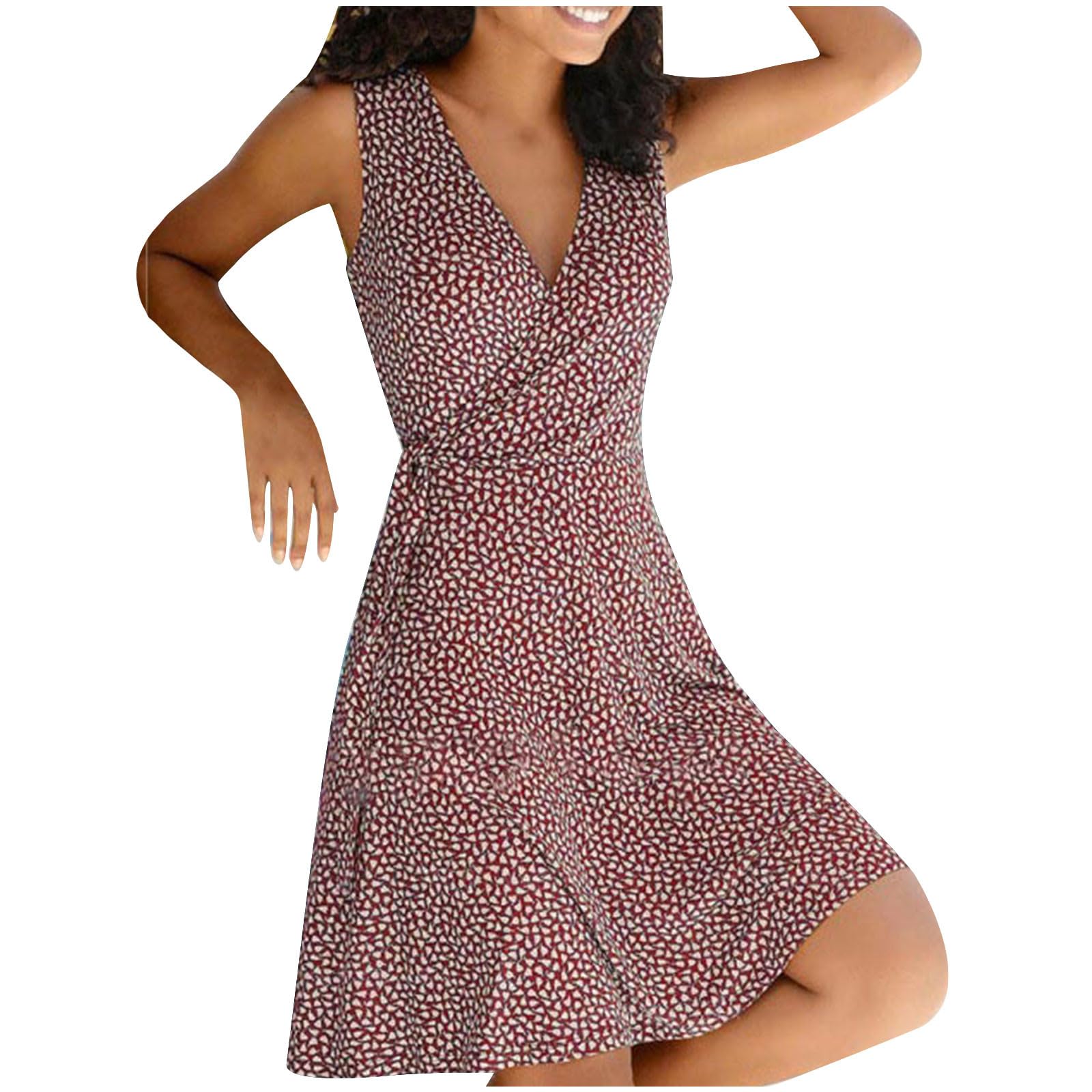 2024 Women's Floral Print Wrap Dress - V Neck, Tie Waist Sleeveless Midi Sundress for Casual Summer Wear | Perfect for Beach Outings, Brunch Dates & Vacation Style