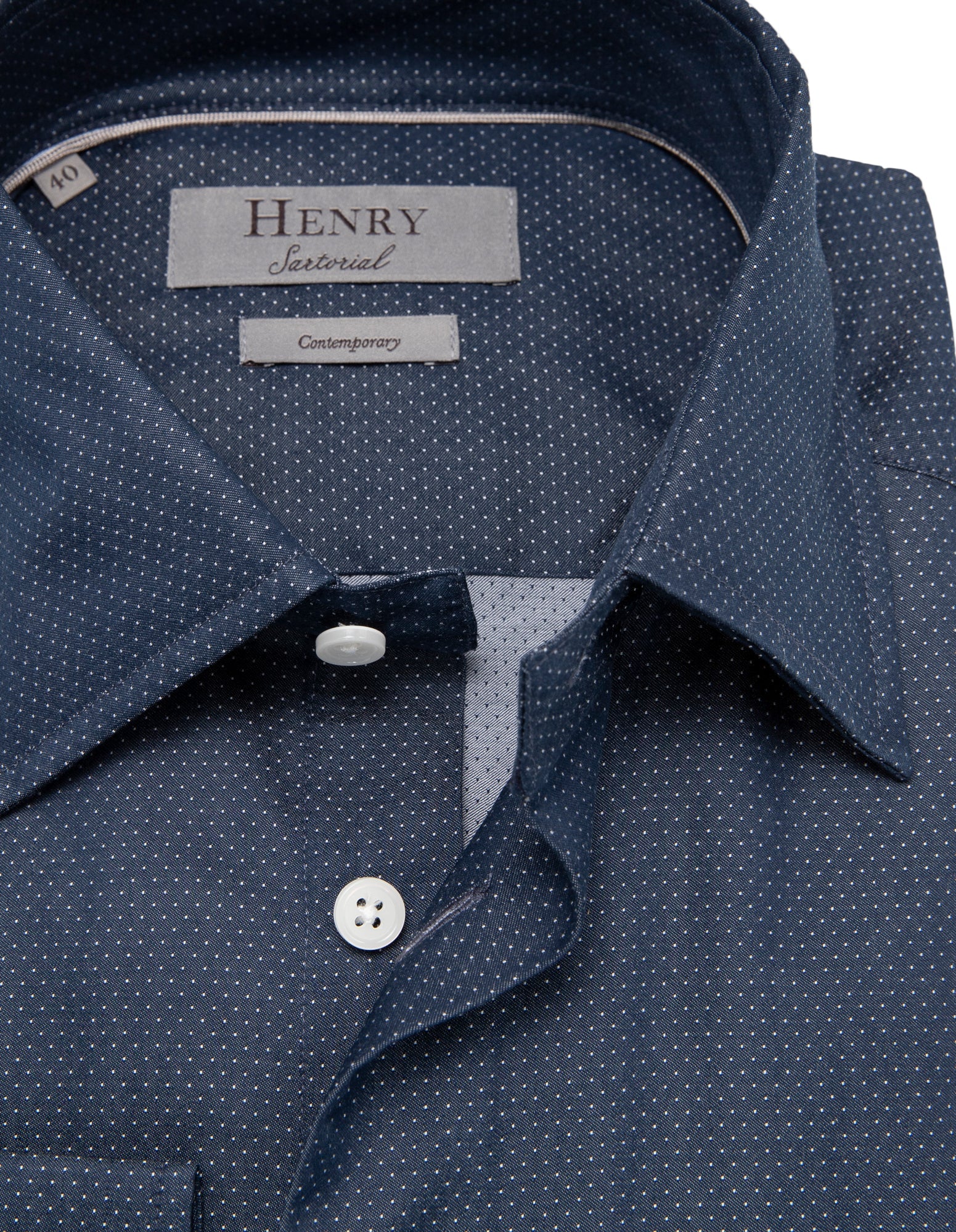 HENRY SARTORIAL Classic Fit Dot Blended Cotton Shirt for Men - Navy Blue Casual Business Wear - Perfect for Office, Dating & Formal Events