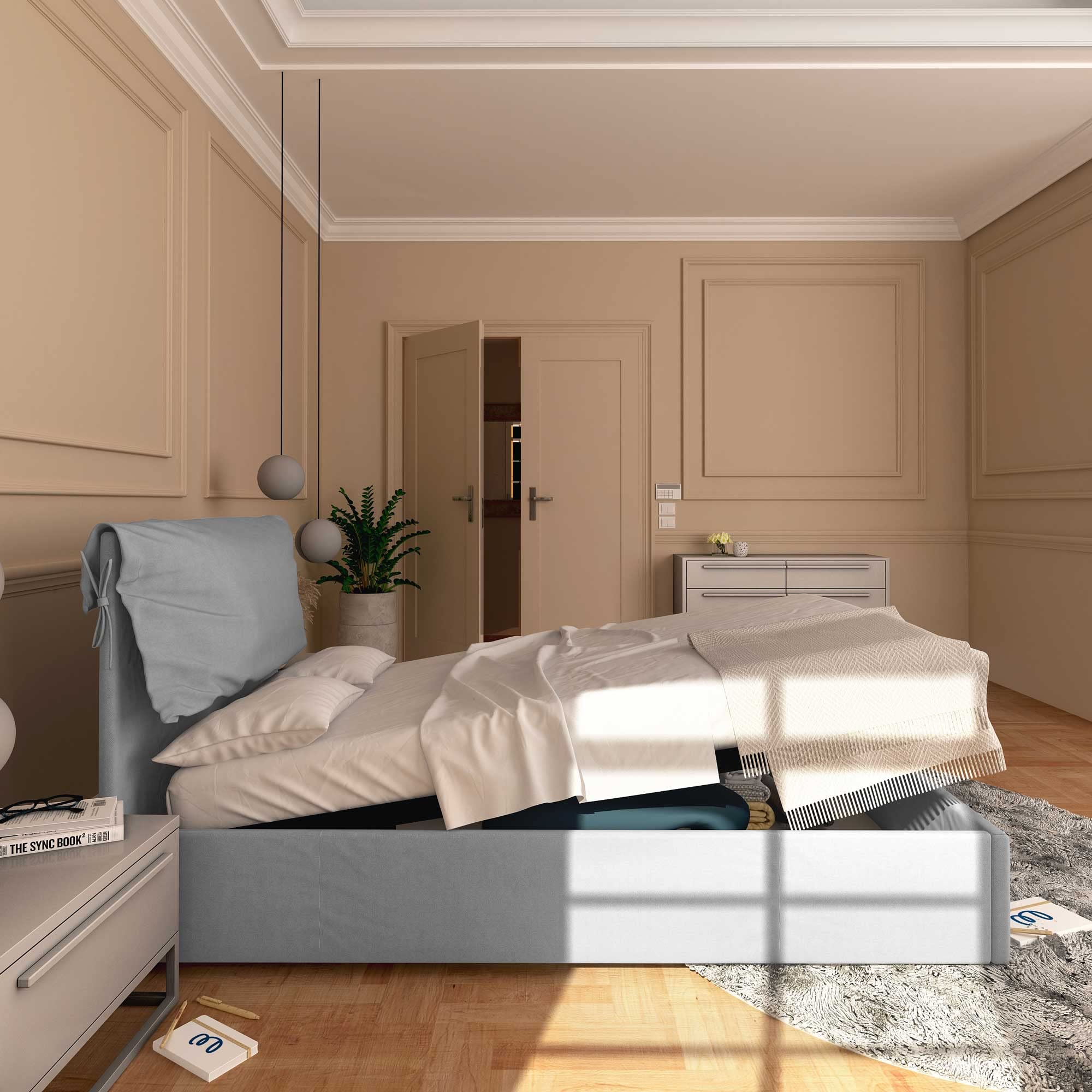 Baldiflex Single Bed with Storage - Licia Soft Synthetic Leather Upholstery, Slatted Base for Single Mattresses, 120 x 200 cm, Padded Headboard, Light Gray - Perfect for Small Bedrooms, Guest Rooms & Studio Apartments