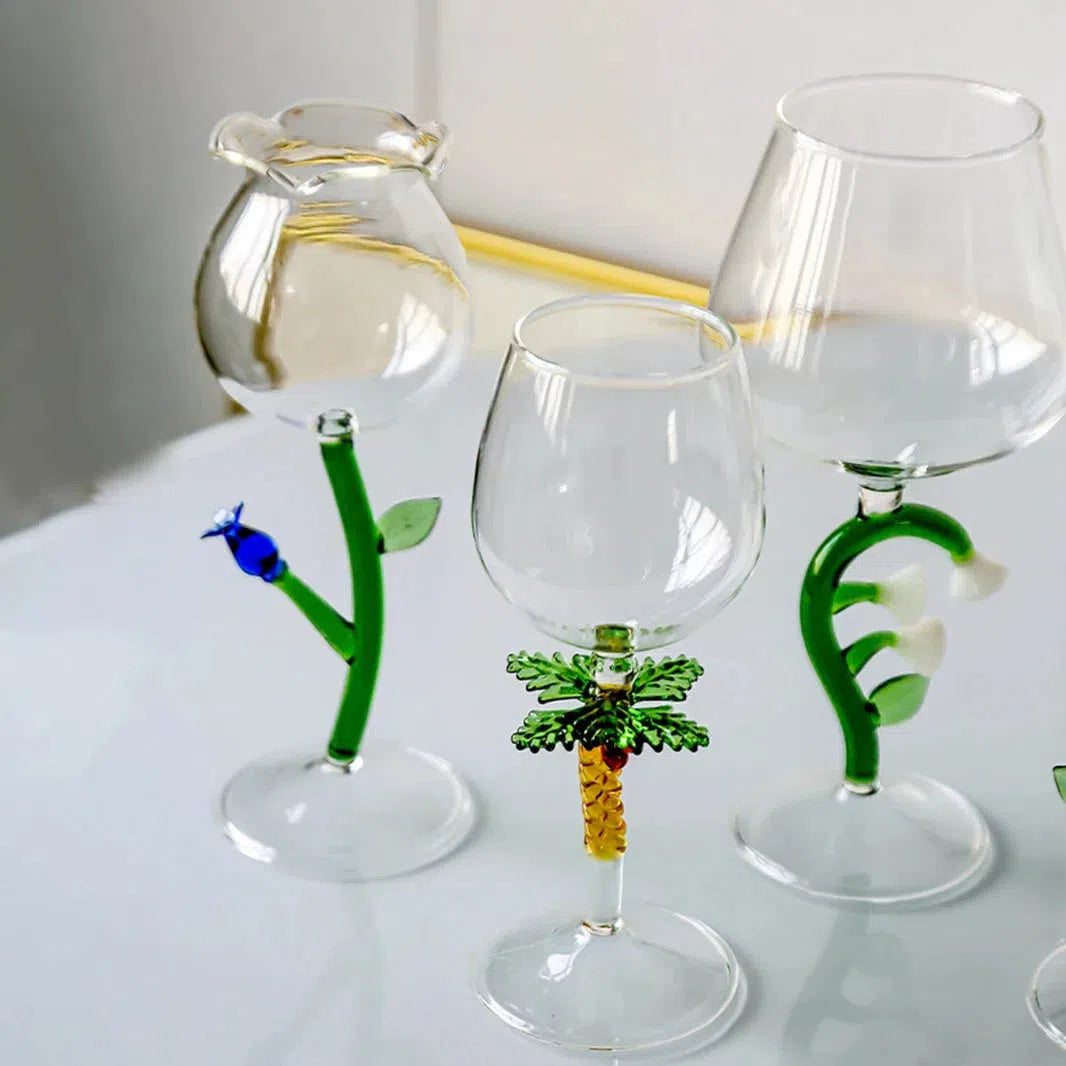 Enchanted Garden Wine Glass Set - Elegant Floral Design Stemware for Red & White Wine - Perfect for Weddings, Parties & Romantic Dinners
