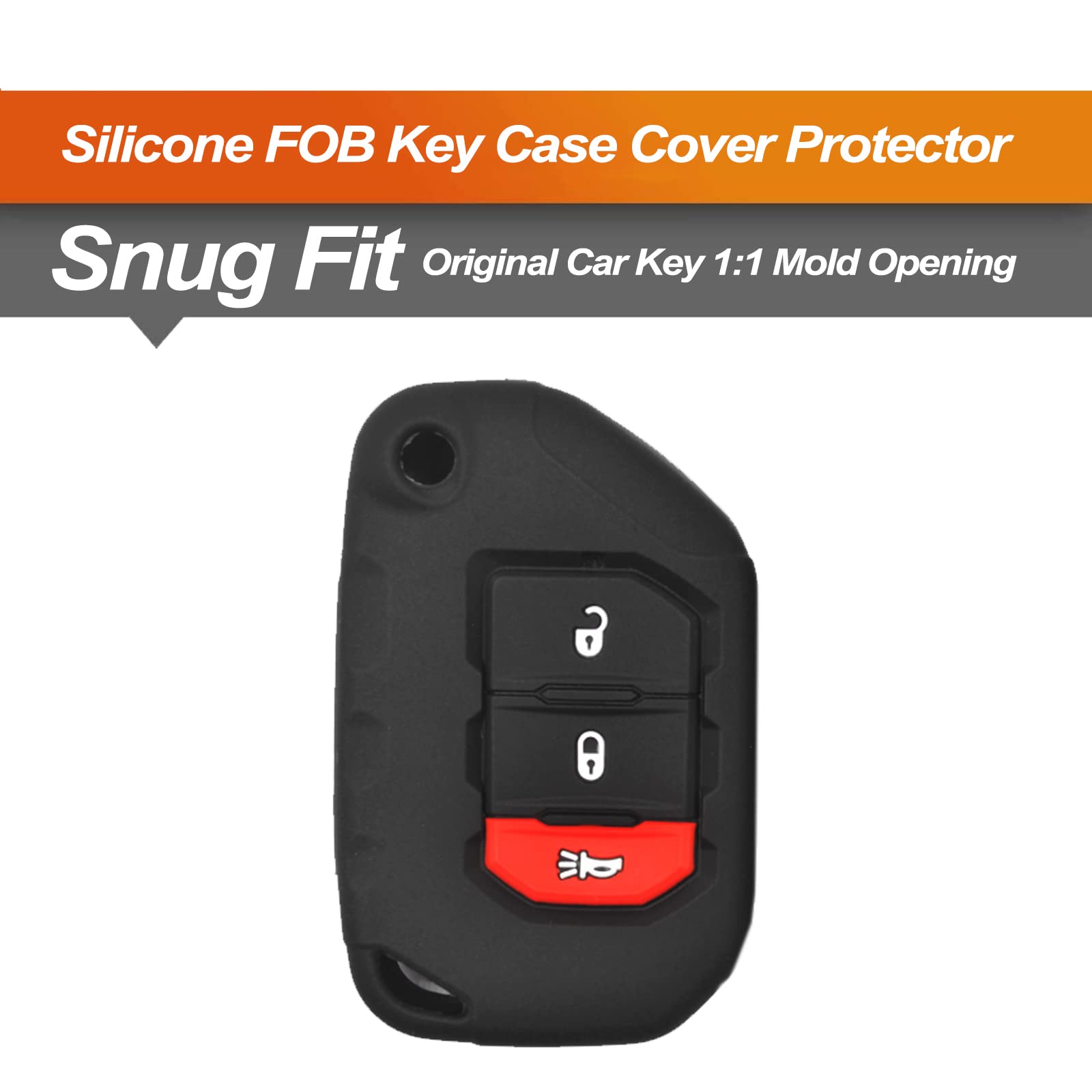 Premium Silicone Key Fob Cover for Jeep Wrangler JL/JLU/Rubicon/Gladiator JT/Sahara - 3 Button Remote Key Protector Case (Black) | Durable Car Accessories for Off-Road Protection & Daily Use