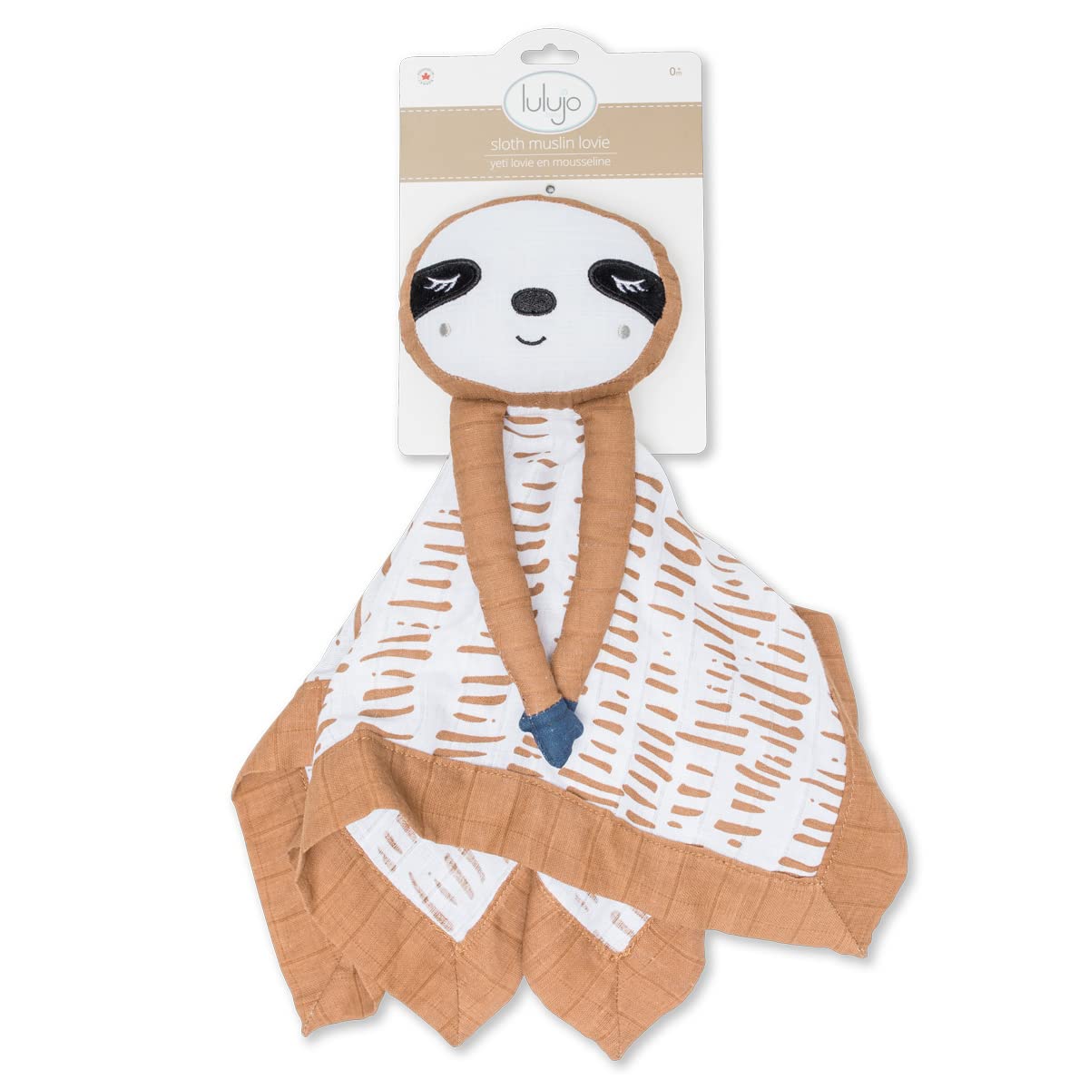 Lulujo Baby Muslin Lovies Toy - Soft Sloth Lovey Blanket for Newborns & Infants | Perfect for Cuddling, Soothing, and Nursery Decor