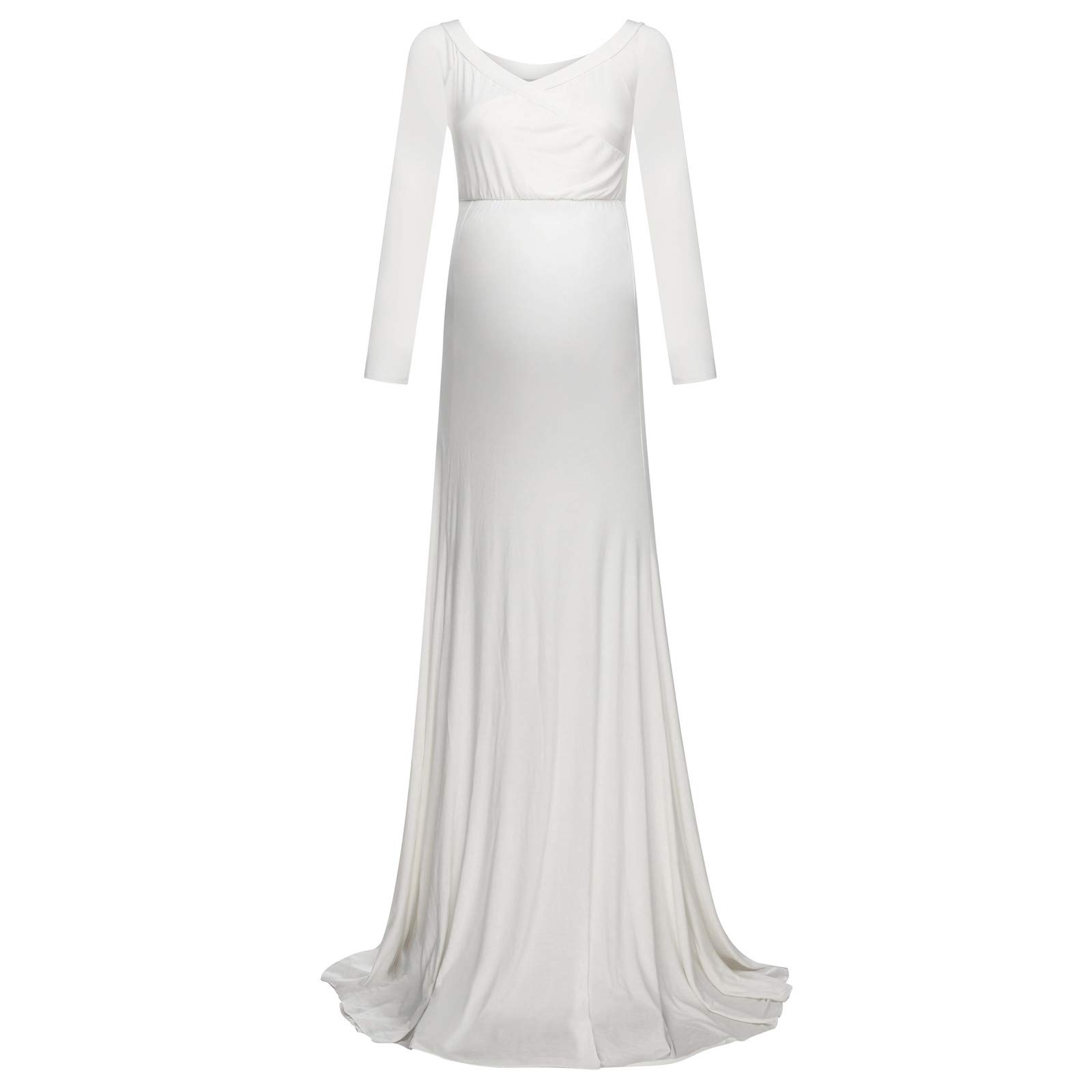 Stylish V-Neck Maternity Dress for Women - Sexy Shoulder Design, Long Photography Props & Pregnancy Outfit | Perfect for Maternity Photos, Baby Showers & Special Occasions