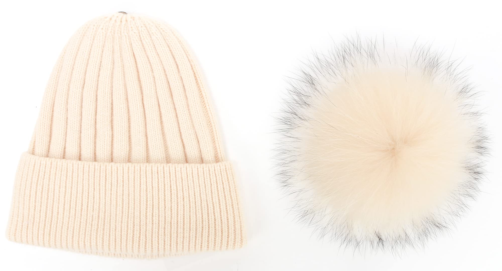 Women's Winter Warm Hat with Real Fox Fur Pom Pom - Soft Cashmere Blend Long Knit Beanie Skull Cap for Cold Weather, Outdoor Activities & Fashion Accessory
