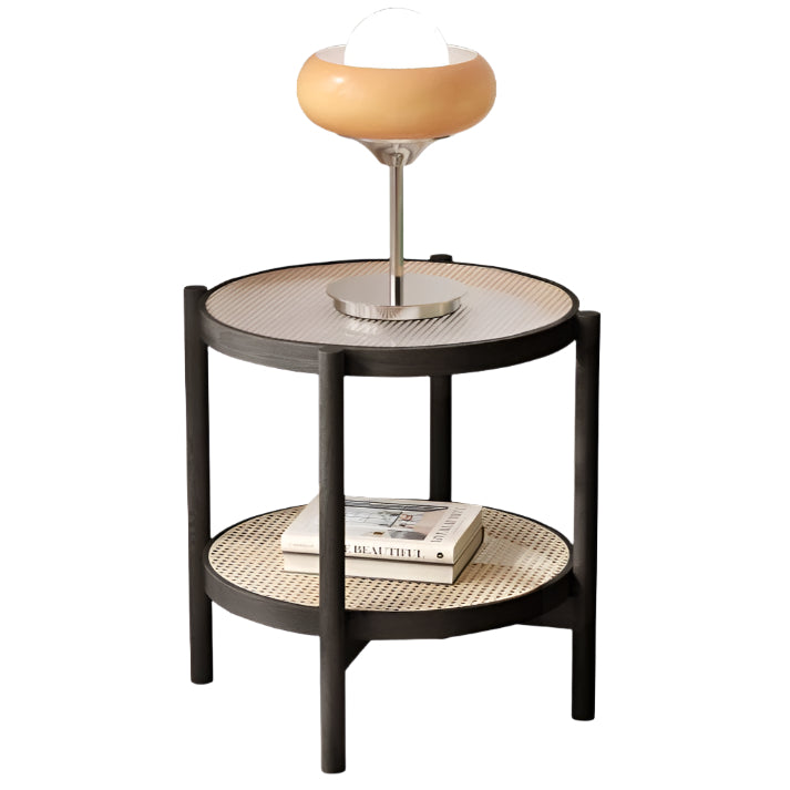 Stylish Oak Solid Wood Coffee Table with Glass Top and Rattan Accents - Perfect for Living Room, Lounge, and Home Decor