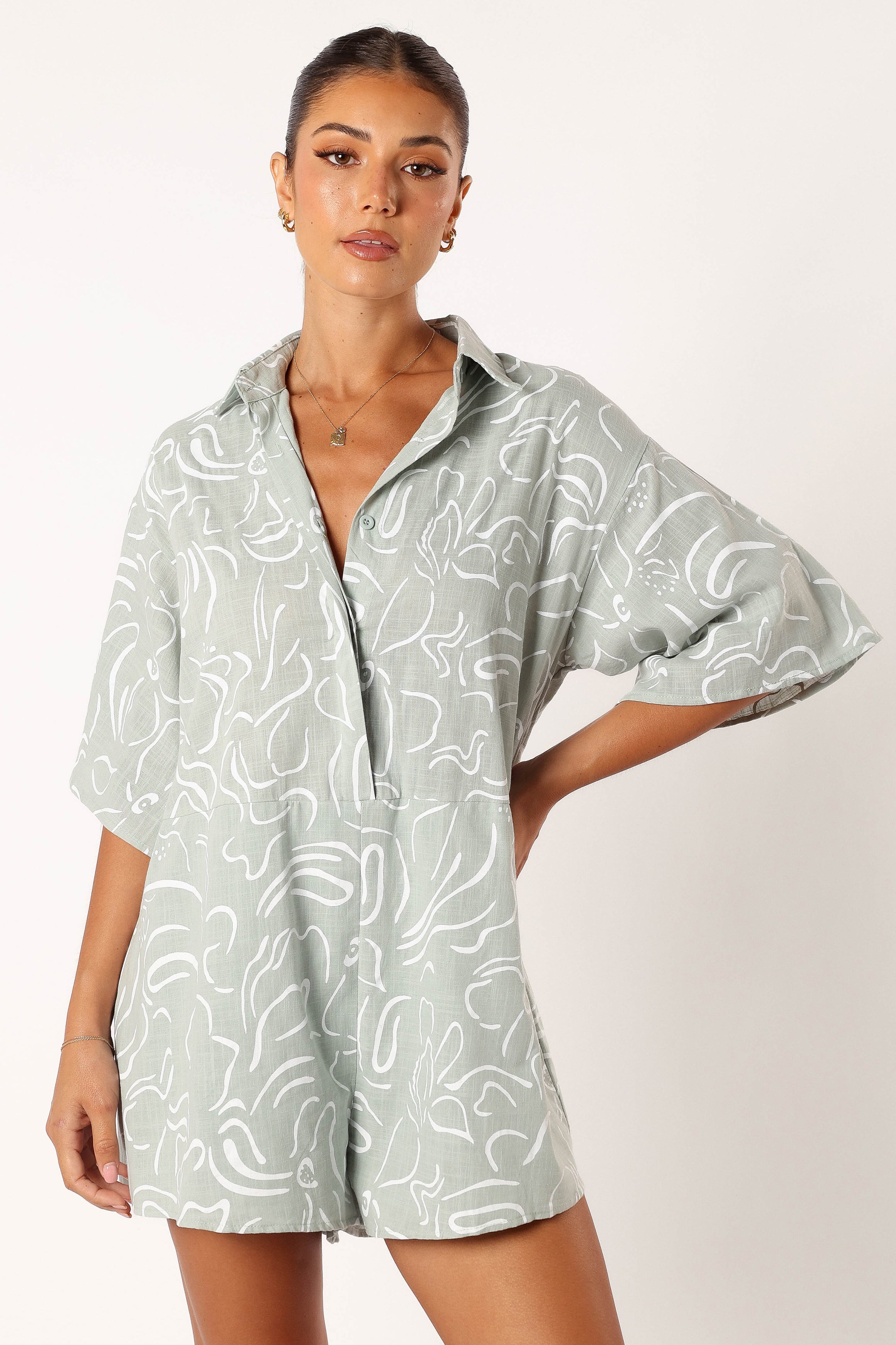 Kellie Women's Romper Jumpsuit - Sage Green Casual Summer Outfit for Beach, Vacation & Outdoor Activities