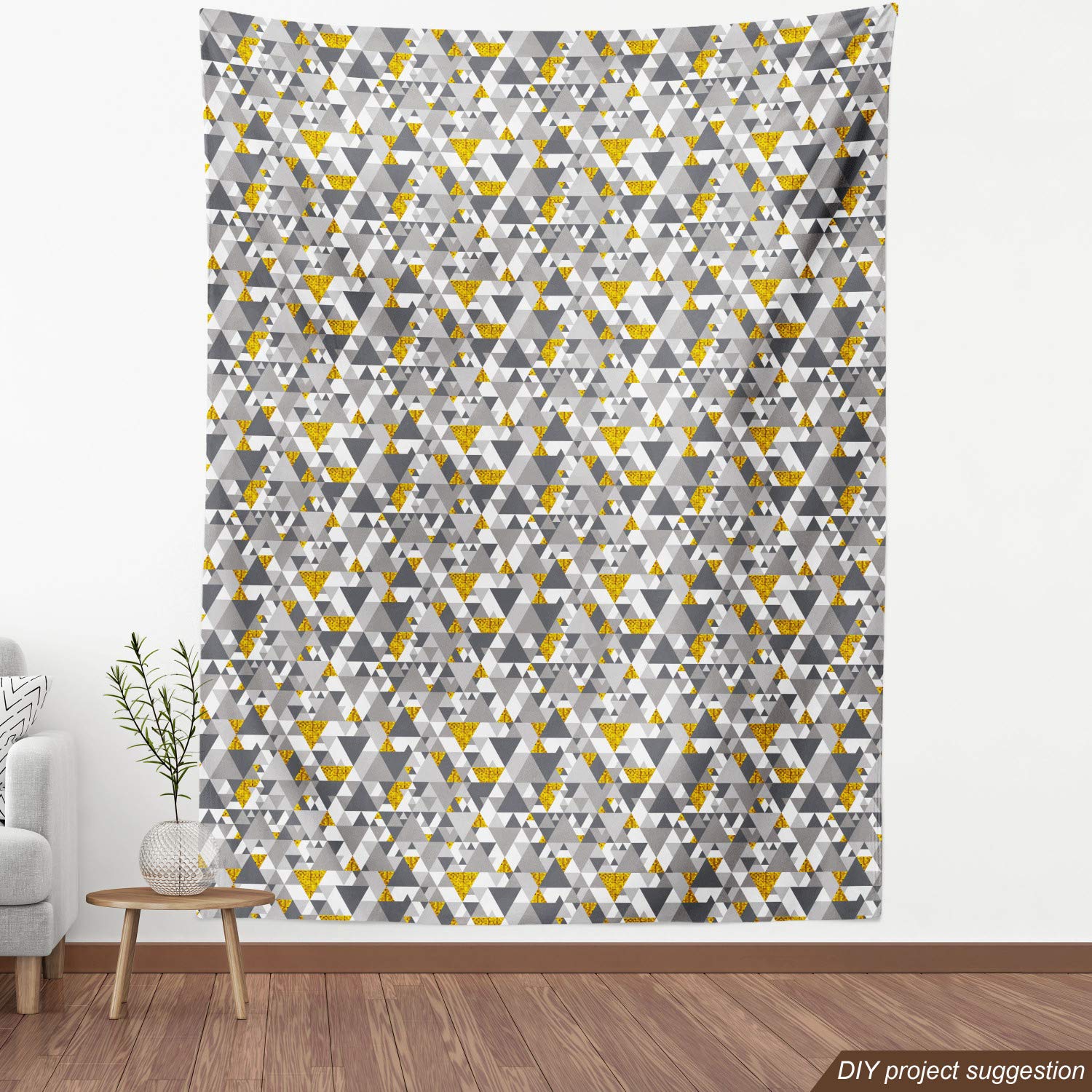Ambesonne Grey Yellow Fabric - Futuristic Zig Zag Triangles for Upholstery & Home Decor - 1 Yard - Perfect for Sofas & Throw Pillows
