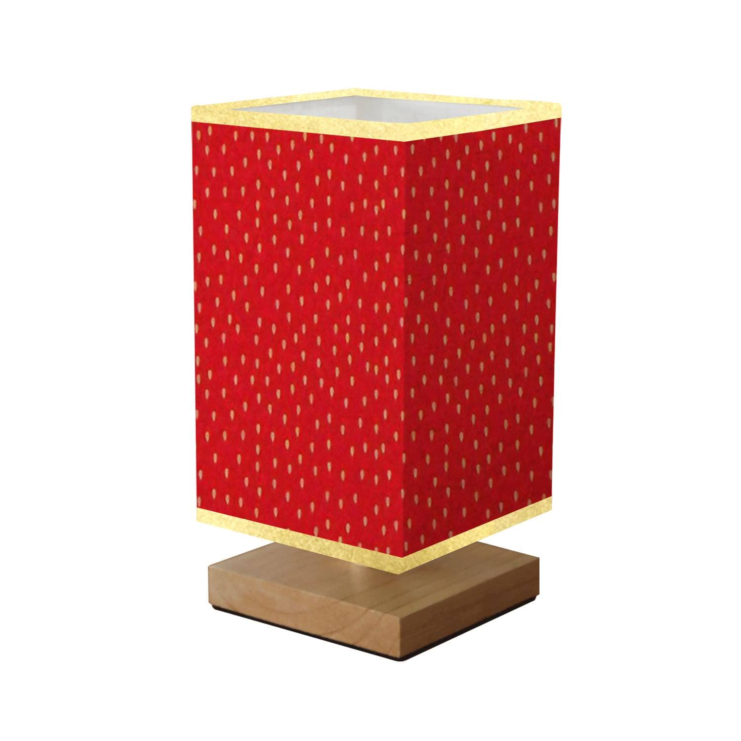 Dimmable Square Bedside Table Lamp with Strawberry Wooden Base & Flaxen Fabric Shade - Nightstand Lamp for Bedroom, Living Room, Office | Perfect for Reading, Relaxing & Creating Cozy Ambiance