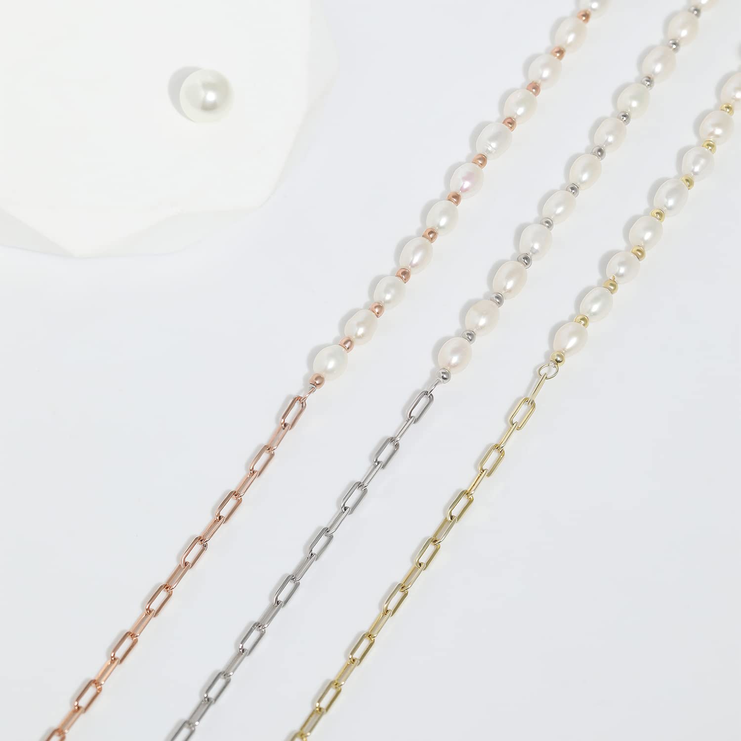 925 Sterling Silver Paperclip Chain Necklace for Women - Dainty Rose Gold Layering Necklace with Freshwater Pearl, Minimalist Jewelry Gift for Her | Perfect for Stacking, Everyday Wear & Special Occasions