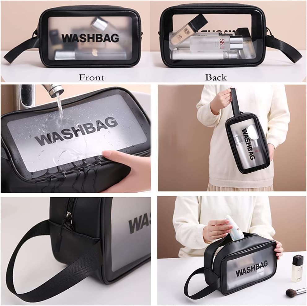 2 Pack Transparent Cosmetic Bags - Small & Large Waterproof Makeup Organizer with Zipper & Handle for Travel, Toiletries & Daily Essentials | Perfect for Airplane Carry-on, Gym & Beauty Storage