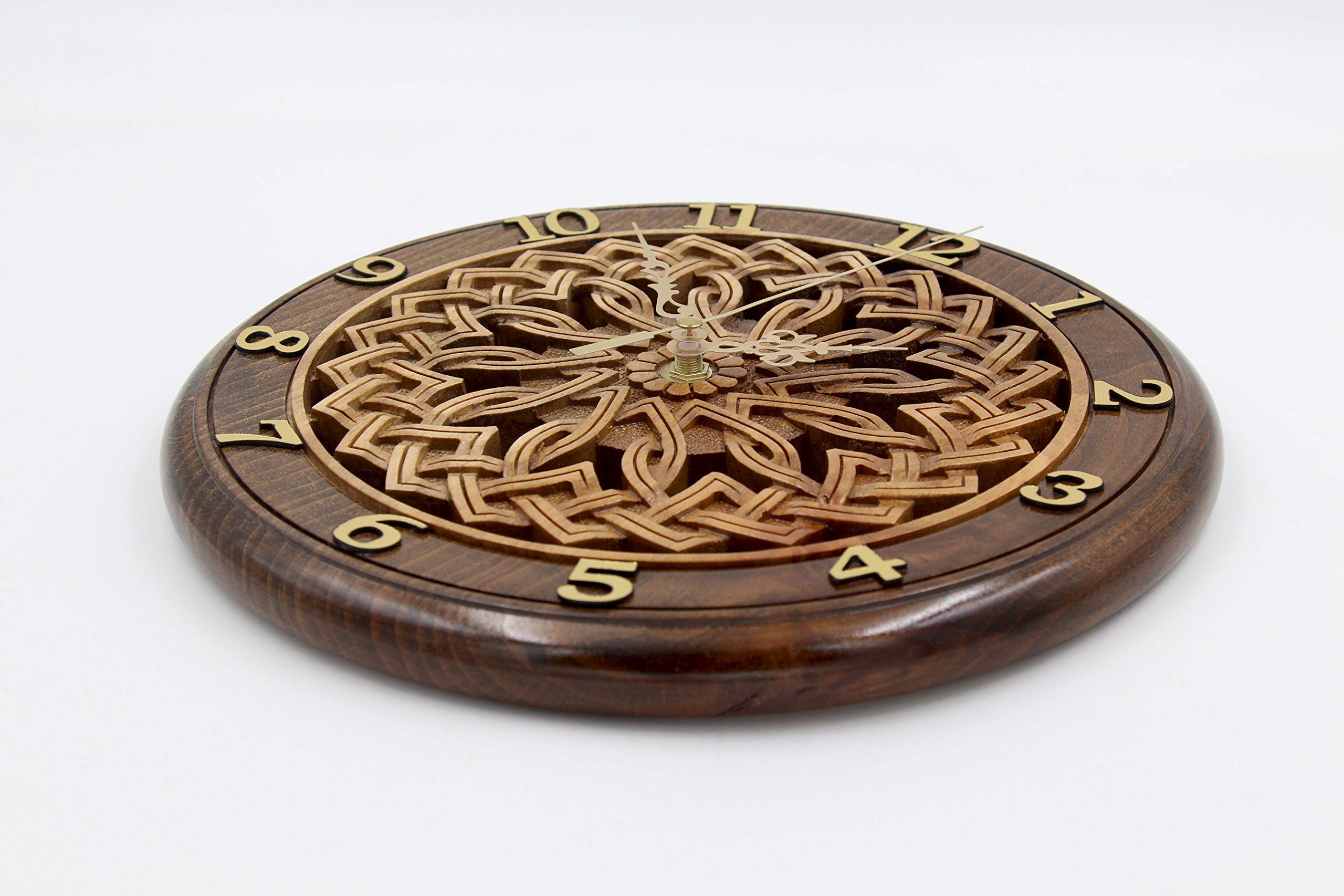Handmade Wooden Clock with Armenian Ornament - Unique Wall Decor, Carved Wood Art Gift for Home, Office & Wedding Decorations