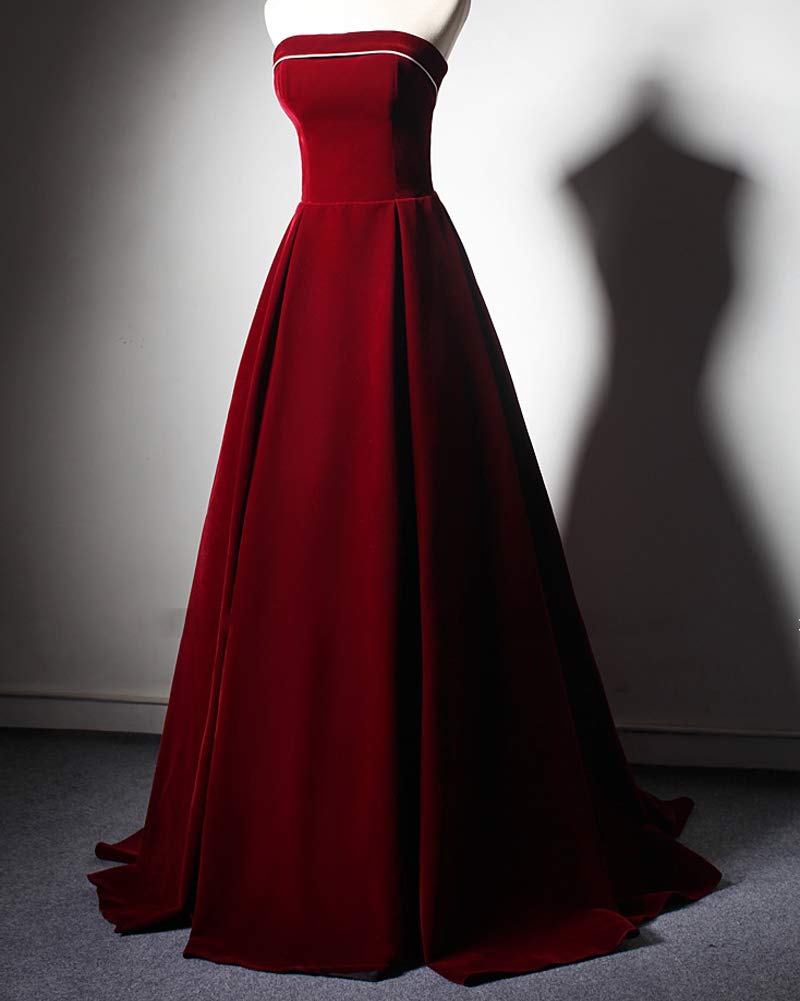 Elegant Velvet Strapless Wedding Dress for Women - Double Neck Long Formal Prom Gown | Perfect for Bridal, Evening Parties & Special Occasions