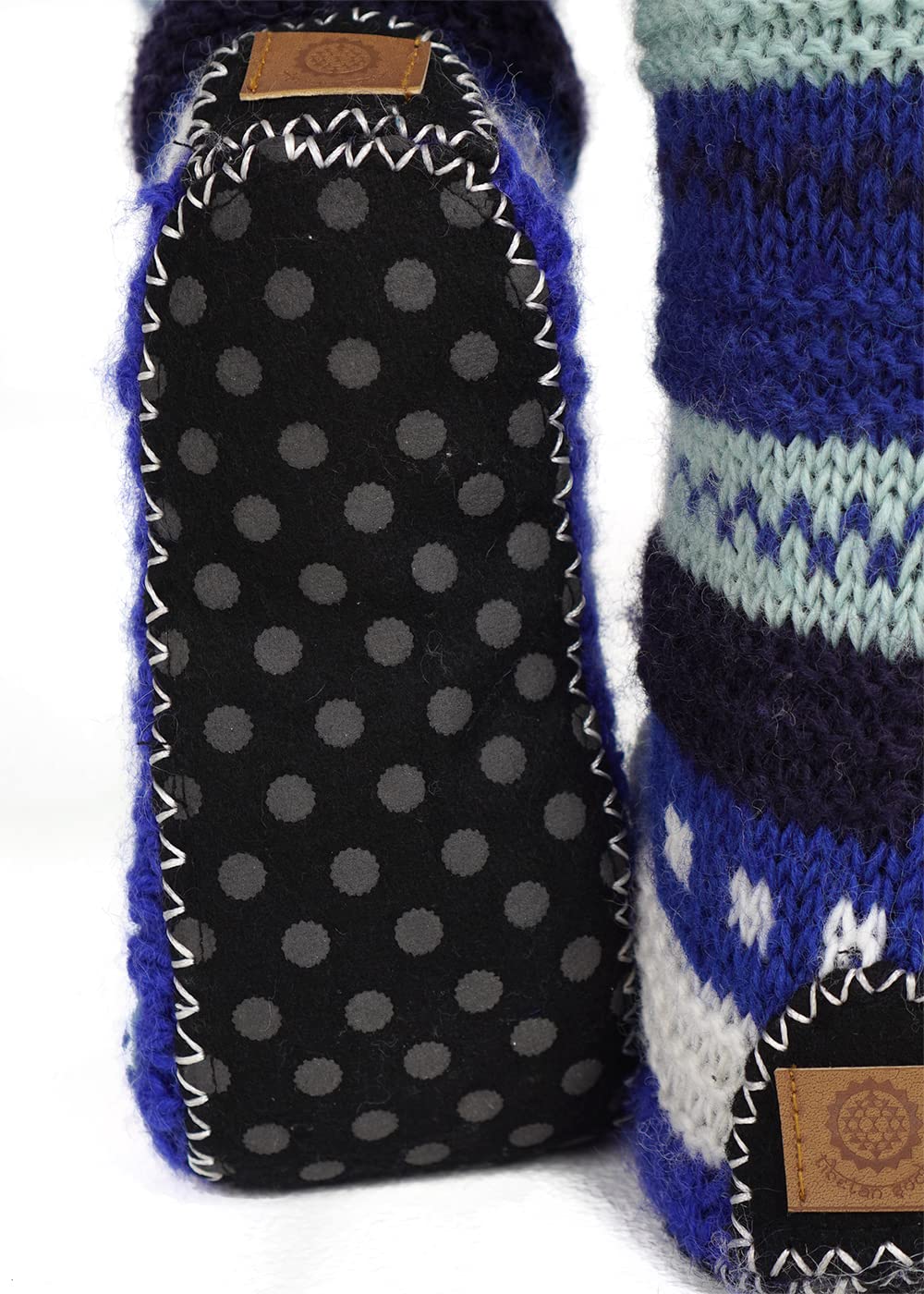 Warm Hand-Knit Tibetan Wool Socks with Fleece Lining & Anti-Slip Soles - Cozy Long Slipper Socks for Winter, Home, Yoga & Meditation Comfort