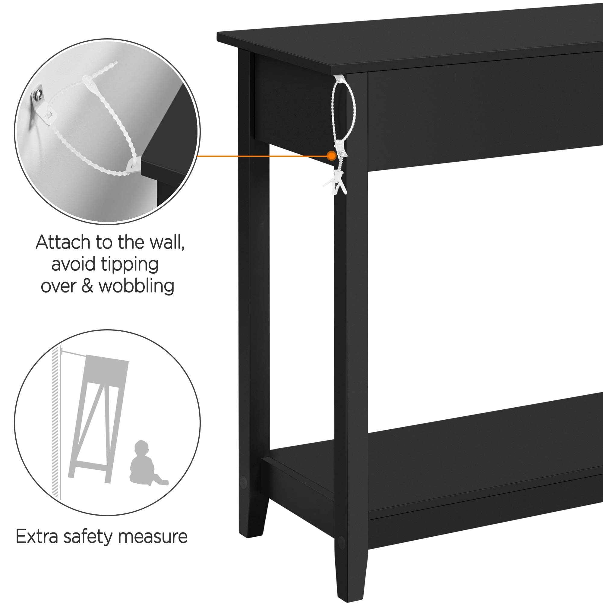 Yaheetech 3-Drawer Wooden Console Table with Storage Shelf - Narrow Long Entryway Sofa Table for Living Room, Hallway, Foyer - Perfect for Small Spaces & Home Organization (Black)