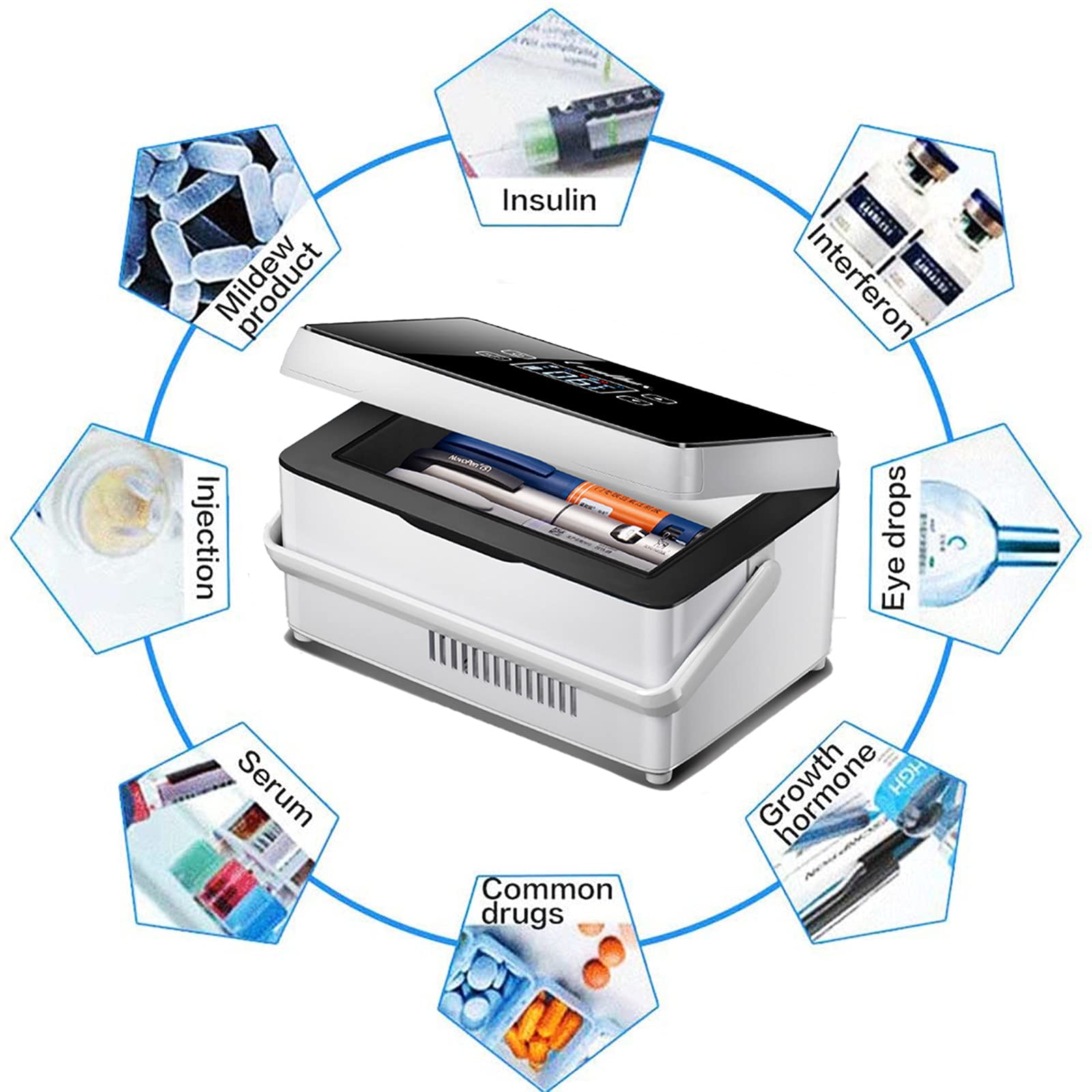 Portable Mini Medicine Refrigerator for Insulin - 0-18℃ Temperature Control with LED Display, High Capacity Travel Cooler Case for Diabetic Supplies, Rechargeable Battery Powered - Perfect for Home, Office & Outdoor Use