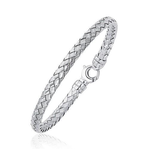 14k White Gold Fancy Weave Bangle Bracelet (5.0mm, Size 7.25) - Elegant Jewelry for Women, Perfect for Weddings, Parties & Special Occasions