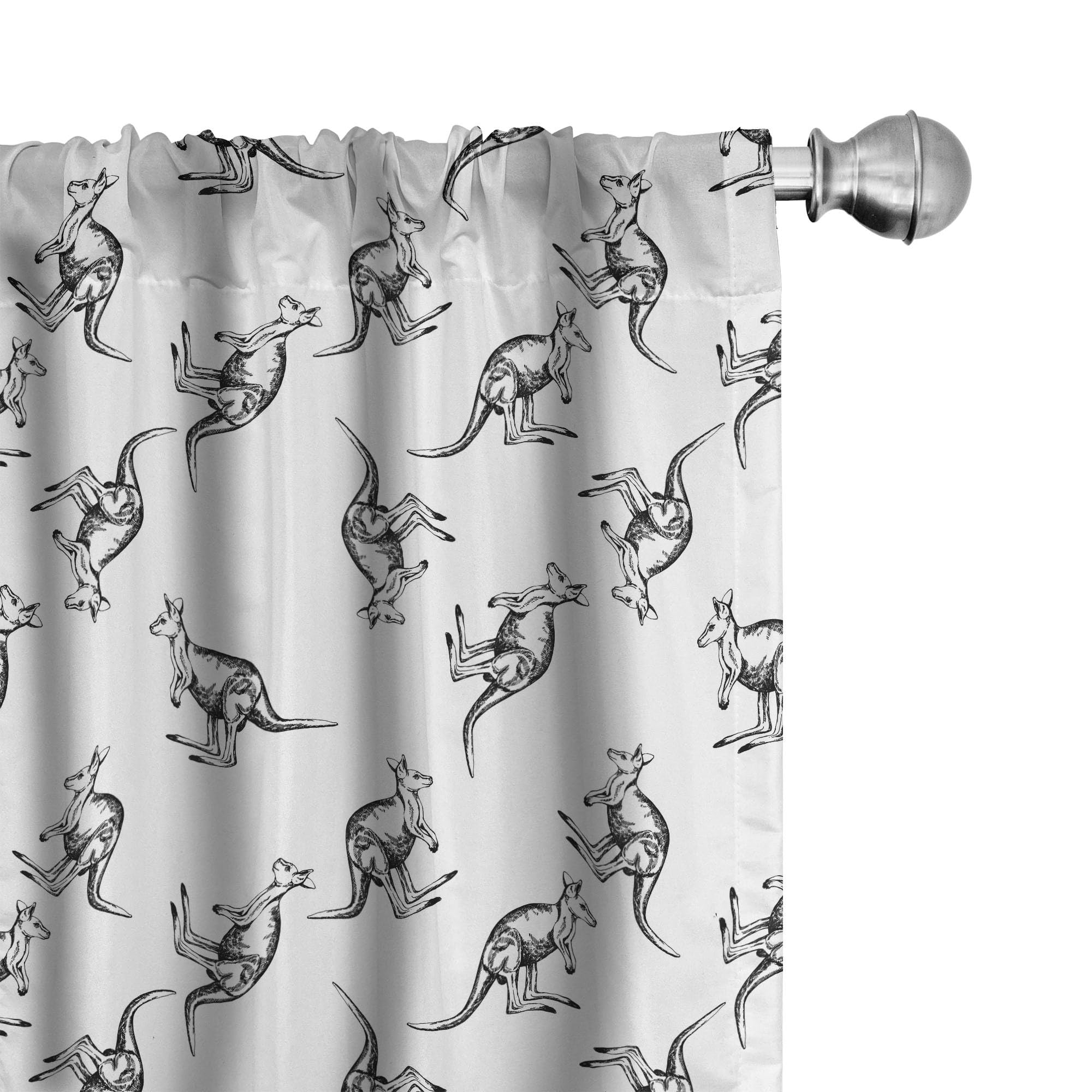 Ambesonne Kangaroo Window Curtains - Hand-Drawn Pencil Sketch Style with Long-Tailed Animal on Plain Background | Lightweight Black & White 2-Panel Set (28x95 inches) with Rod Pocket | Perfect for Living Room, Bedroom, or Nursery Animal-Themed Decor