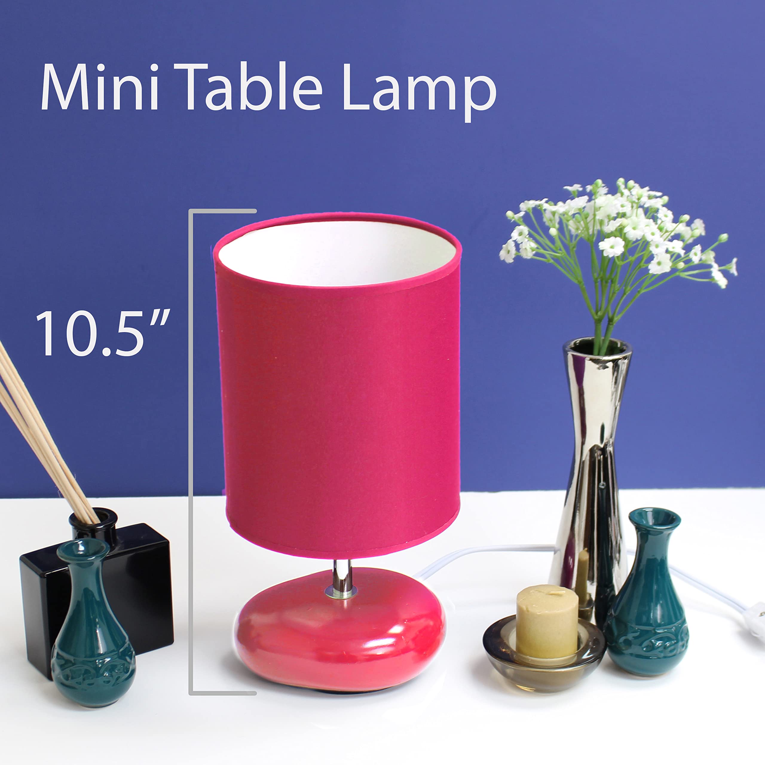 Simple Designs LT2005-PNK-2PK Small Stone Look Table Lamp & Bedside Lamp 2-Pack Set in Pink - 6 Packs (12 Lamps Total) - Perfect for Bedroom, Living Room, Office & Dorm Decor