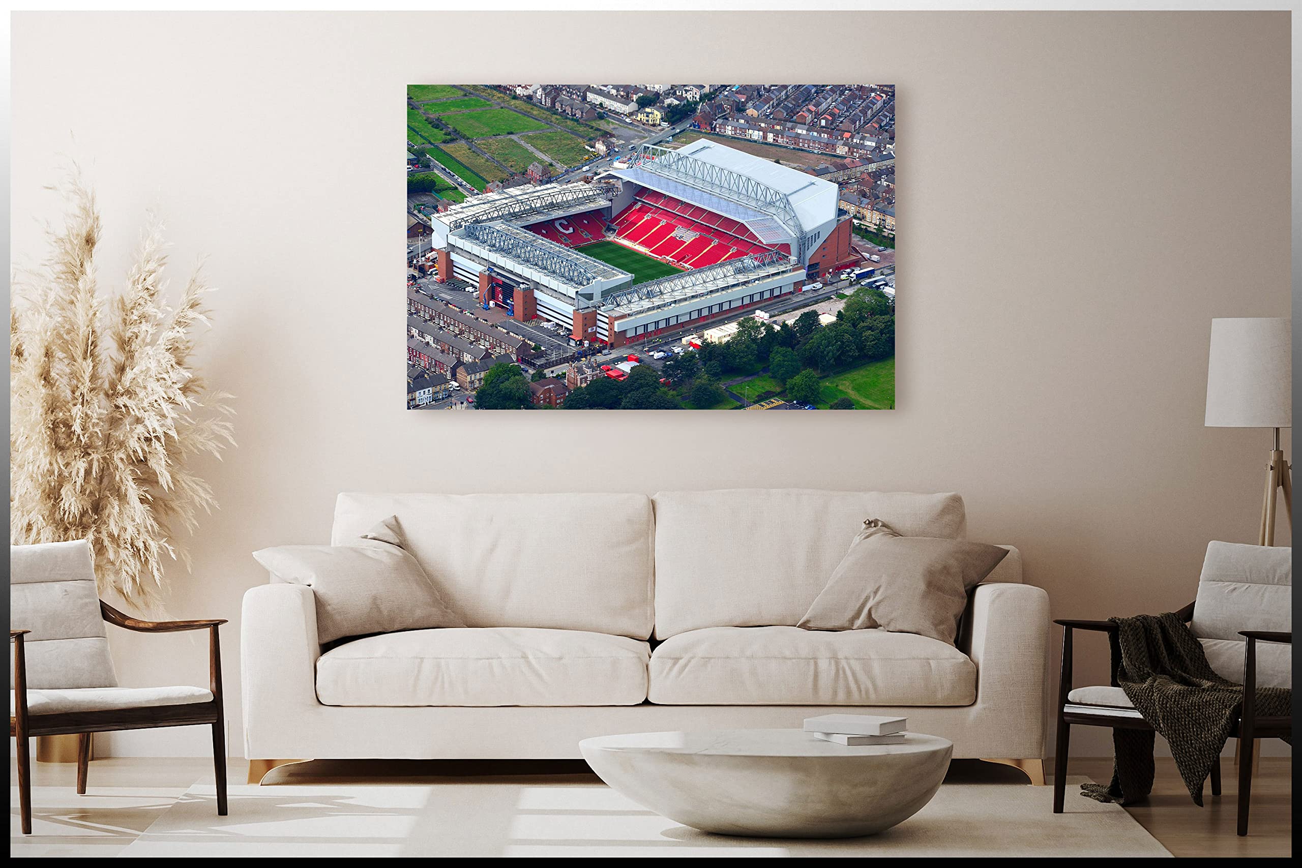 Anfield Stadium Canvas Wall Art - Framed Ready to Hang Liverpool FC Poster for Living Room, Kitchen, Bedroom & Office Decor (15x22 inches) - Perfect for Soccer Fans & Home Decoration