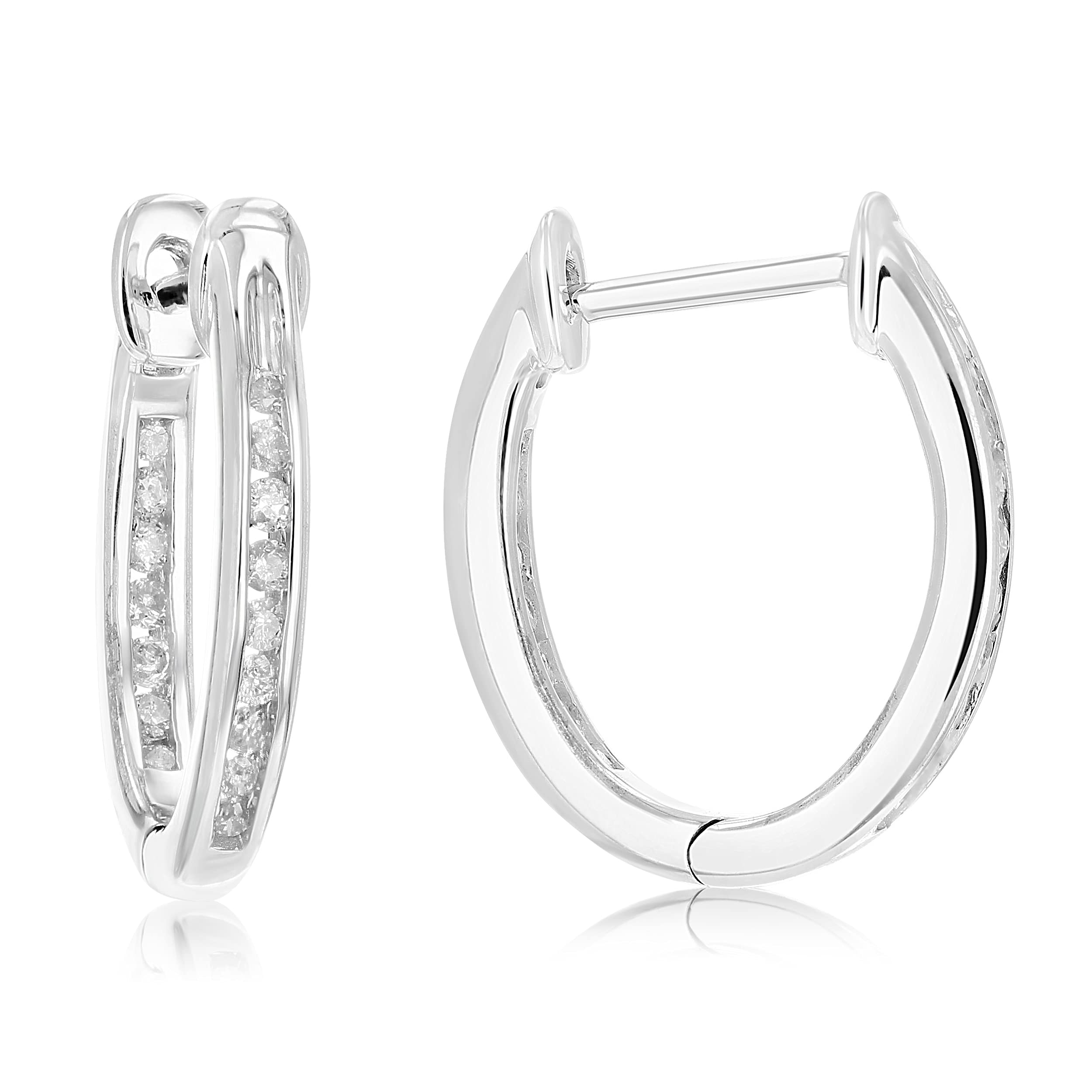 1/5 CTTW Inside Out Diamond Hoop Earrings - .925 Sterling Silver with 32 Stones - 1/2 Inch Diameter - Elegant Everyday Jewelry for Women, Perfect for Work, Date Night & Special Occasions