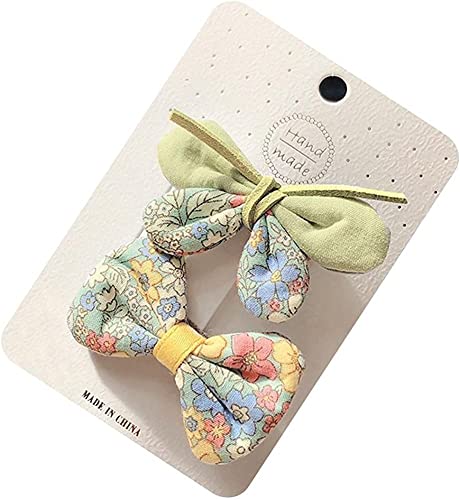 2Pcs Non-Slip Baby Hair Clips with Alligator Clips - Cute Printed Mini Hair Bows & Knot Hairpins for Toddlers Girls (Green) | Perfect for Daily Wear, Parties & Photo Shoots