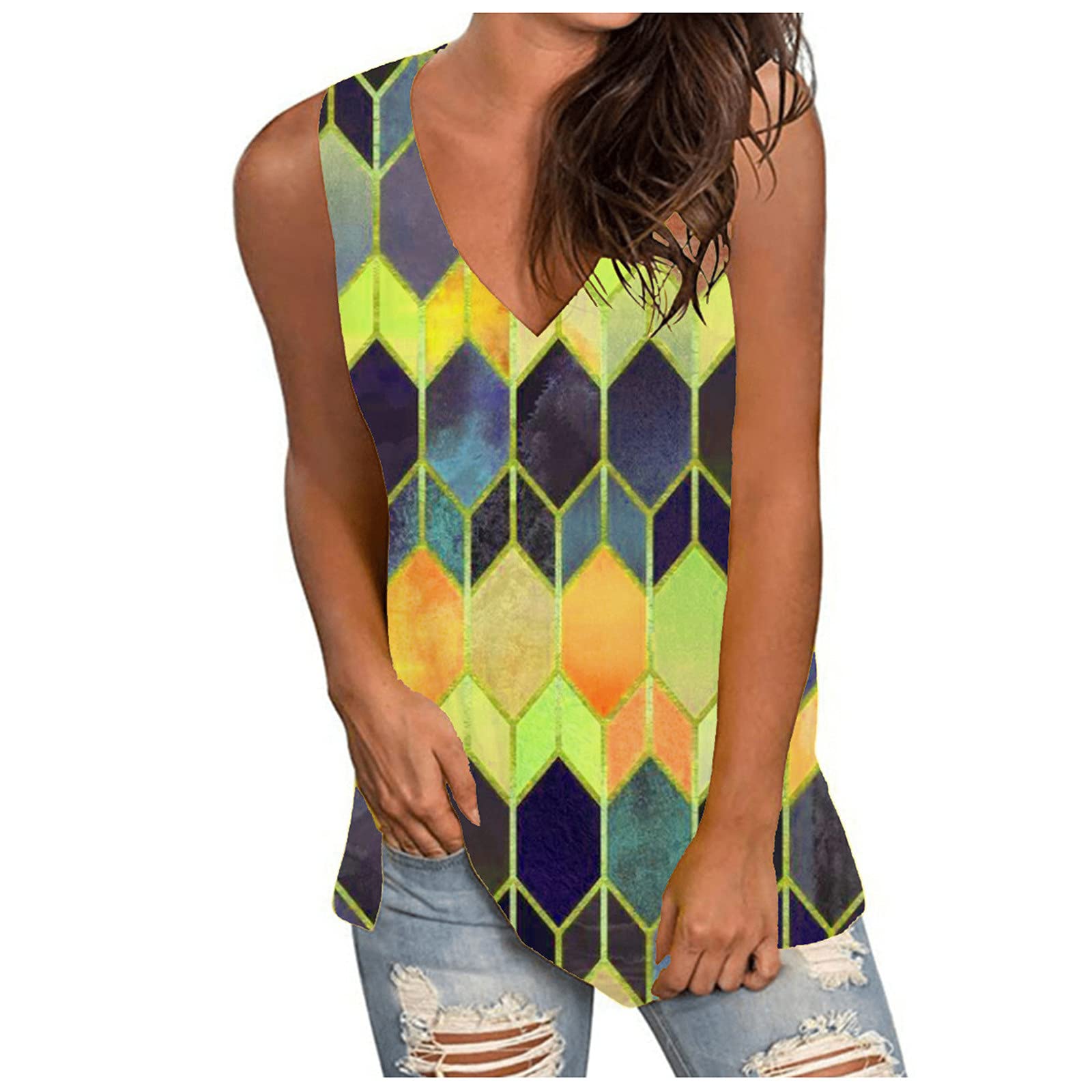 HRAPDA Women's Cute Summer Tank Tops - Trendy Sleeveless V-Neck Blouse, Loose Fit Graphic Tee for Casual Wear, Going Out & Beach Outfits
