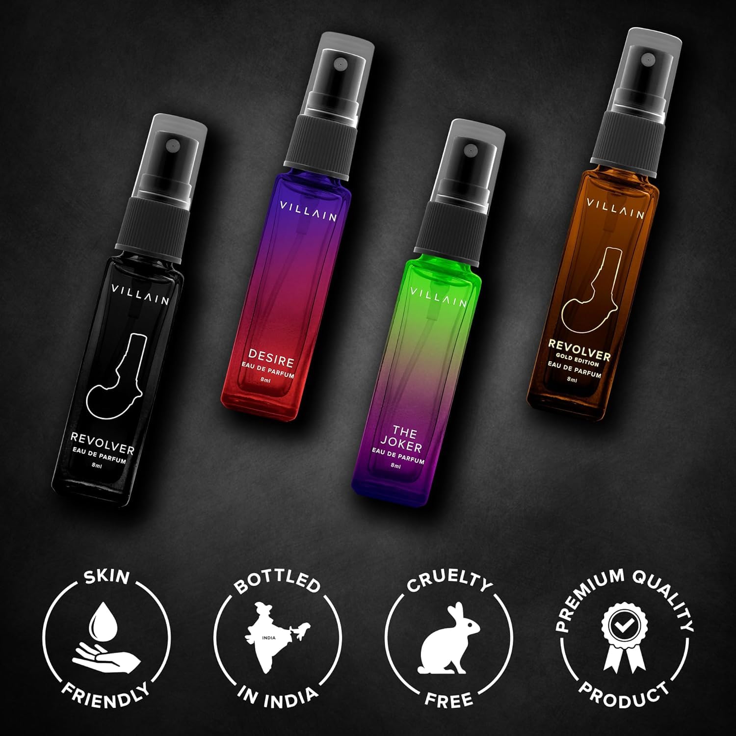 Premium Men's Perfume Gift Set - Villain Raid Luxury 4x8ml EDP Fragrance Combo (Woody & Spicy) | Long Lasting Cologne for Day to Night Wear | Perfect Birthday, Anniversary & Valentine's Day Present for Him