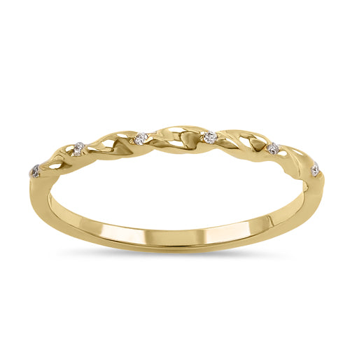 14K Yellow Gold Thin Half Eternity Twisted Stackable Diamond Ring for Women - Wedding Band, Anniversary Gift, Stackable Ring for Everyday Wear