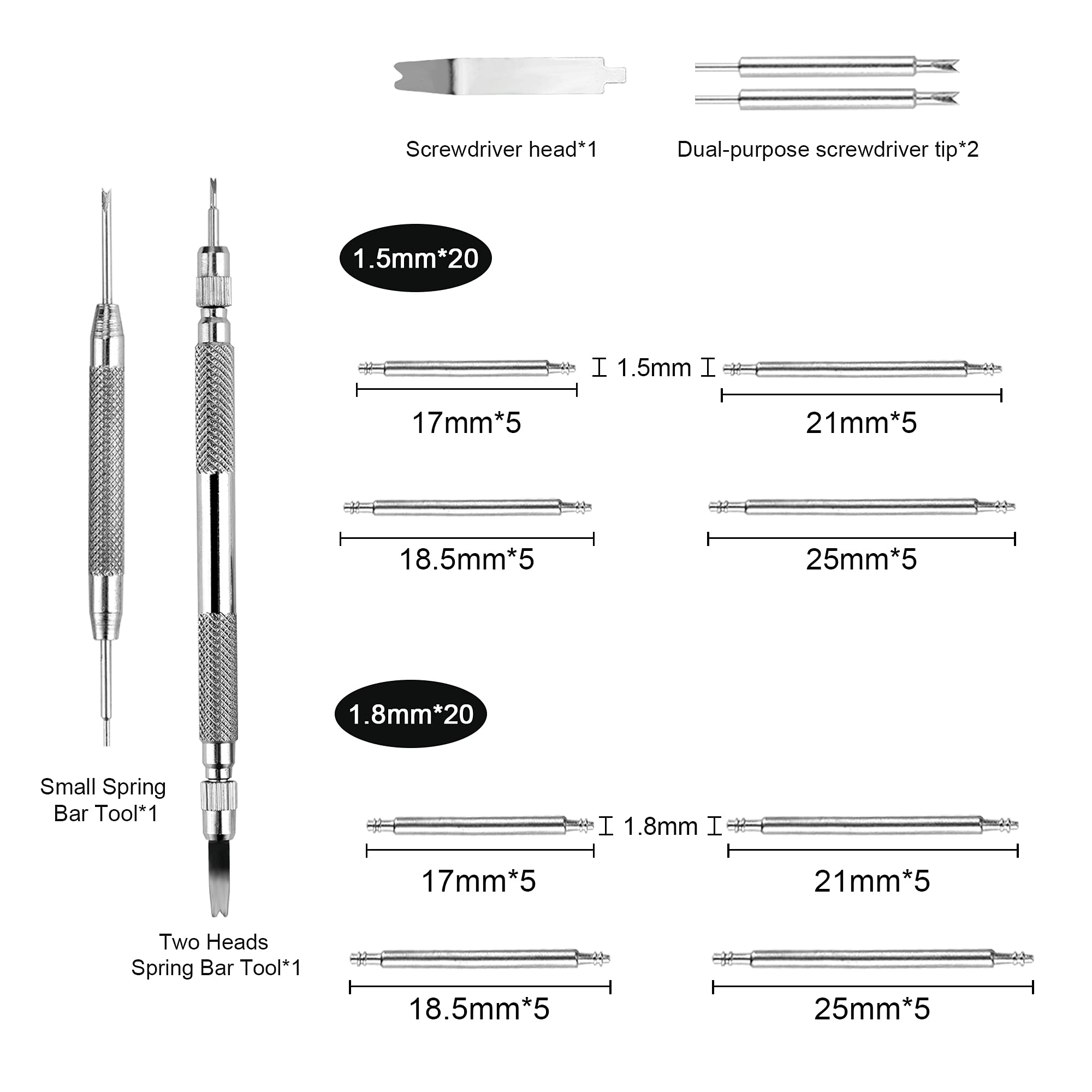 **Professional Spring Bar Tool Kit for Watch Band Repair - Includes 3 Extra Tips & 40 Heavy-Duty Stainless Steel Pins - Perfect for Watch Strap Replacement, Maintenance & DIY Watch Repair**