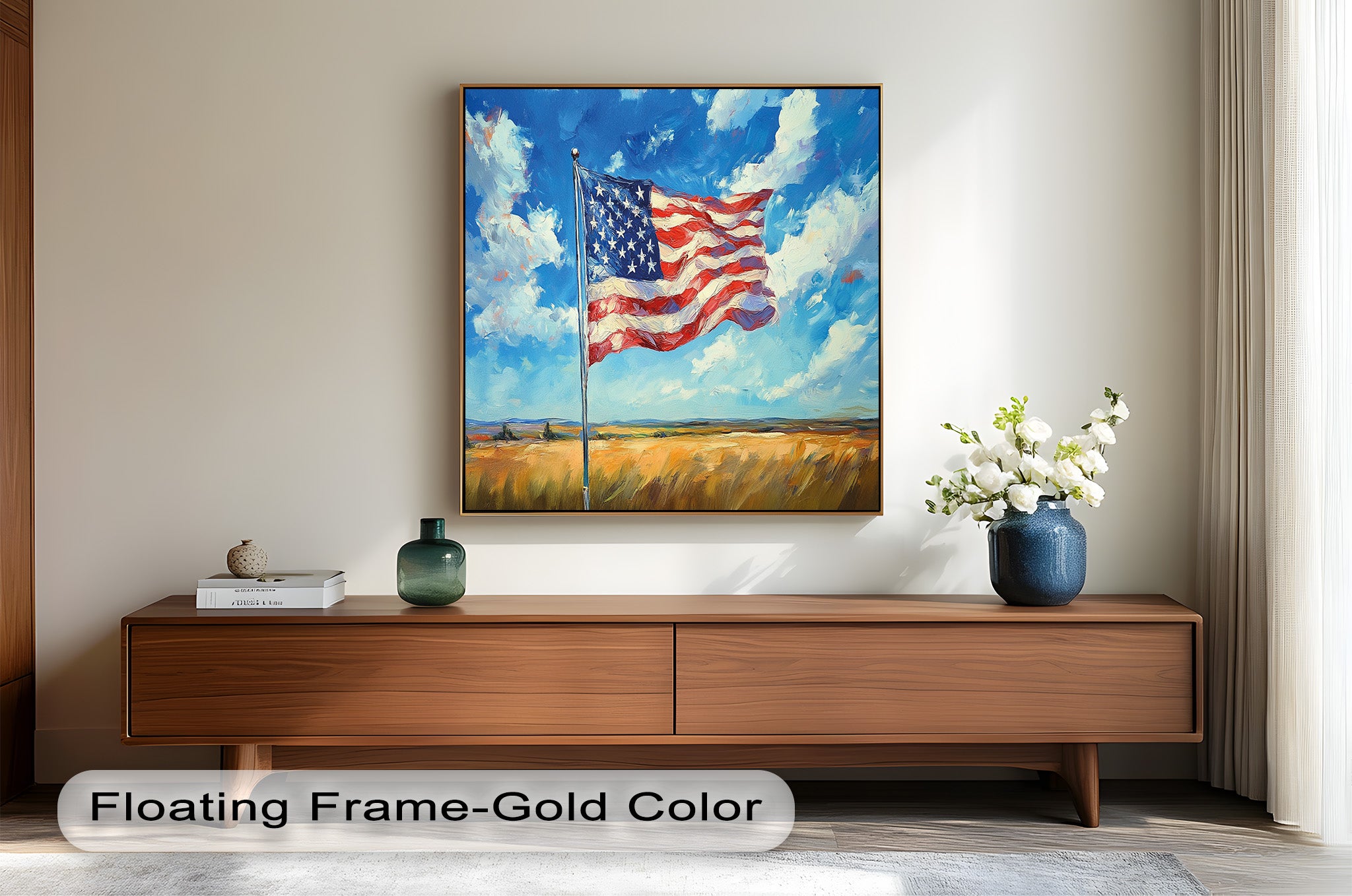 American Flag Oil Painting - Patriotic Wall Art for Home & Office Decor - Perfect for Living Room, Bedroom, or Office Display