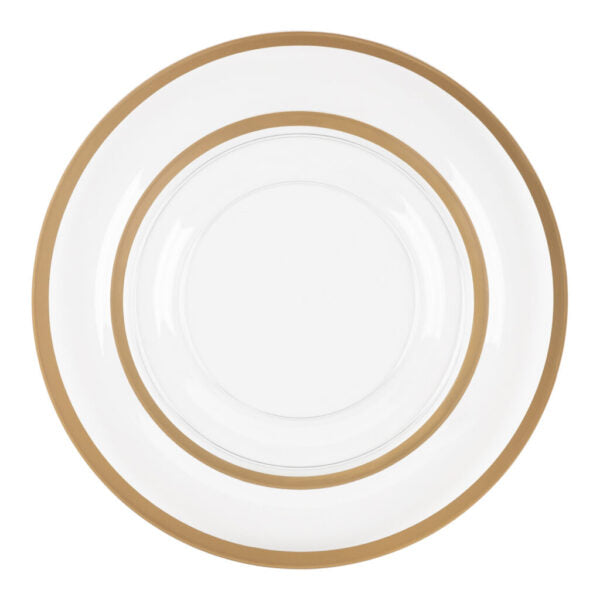 32-Piece Clear & Gold Rim Plastic Dinnerware Set - Shatterproof Disposable Plates, Cups & Cutlery for 16 Guests - Elegant Wedding, Party & Outdoor Dining Tableware